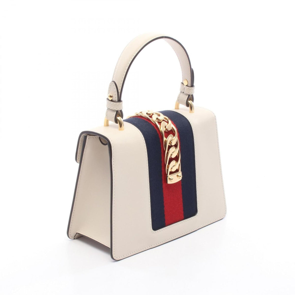Gucci Navy Red Color White Leather Handbag (Pre-Owned)
