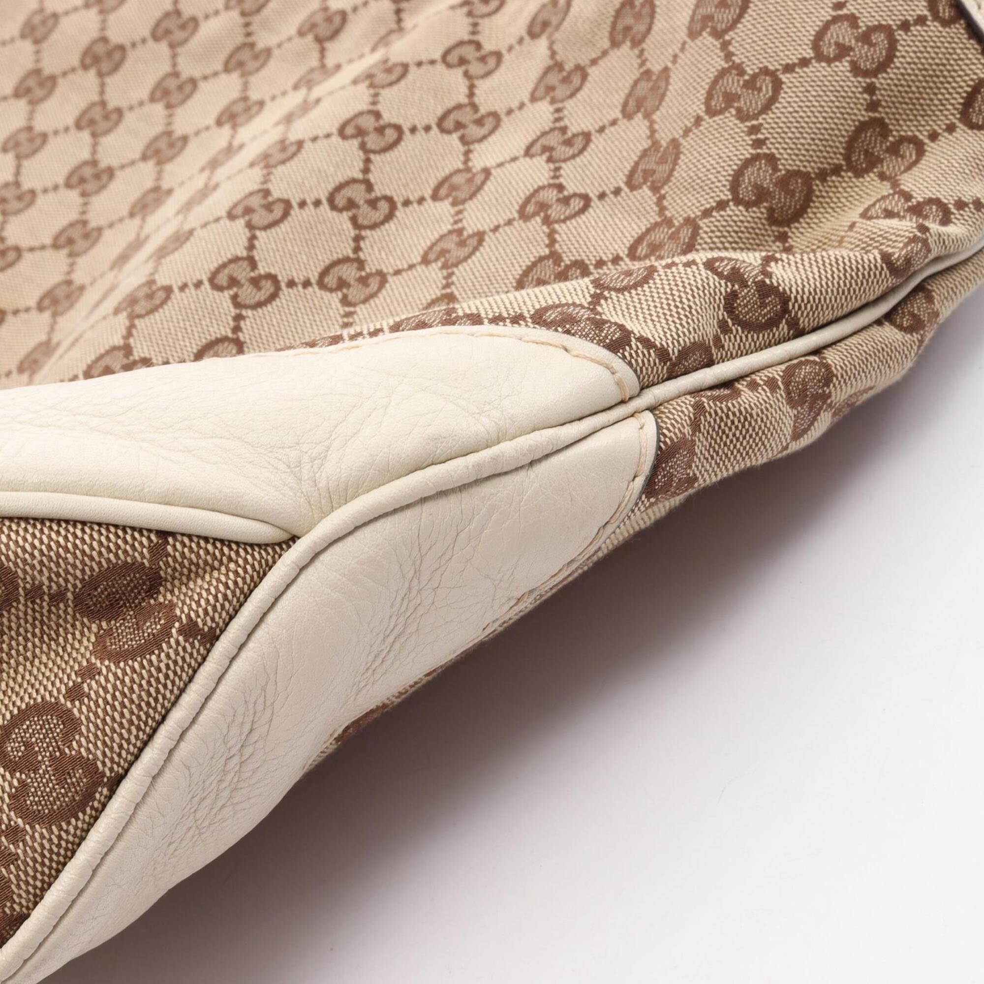 Gucci Beige Ivory Canvas Leather Shoulder Bag (Pre-Owned)