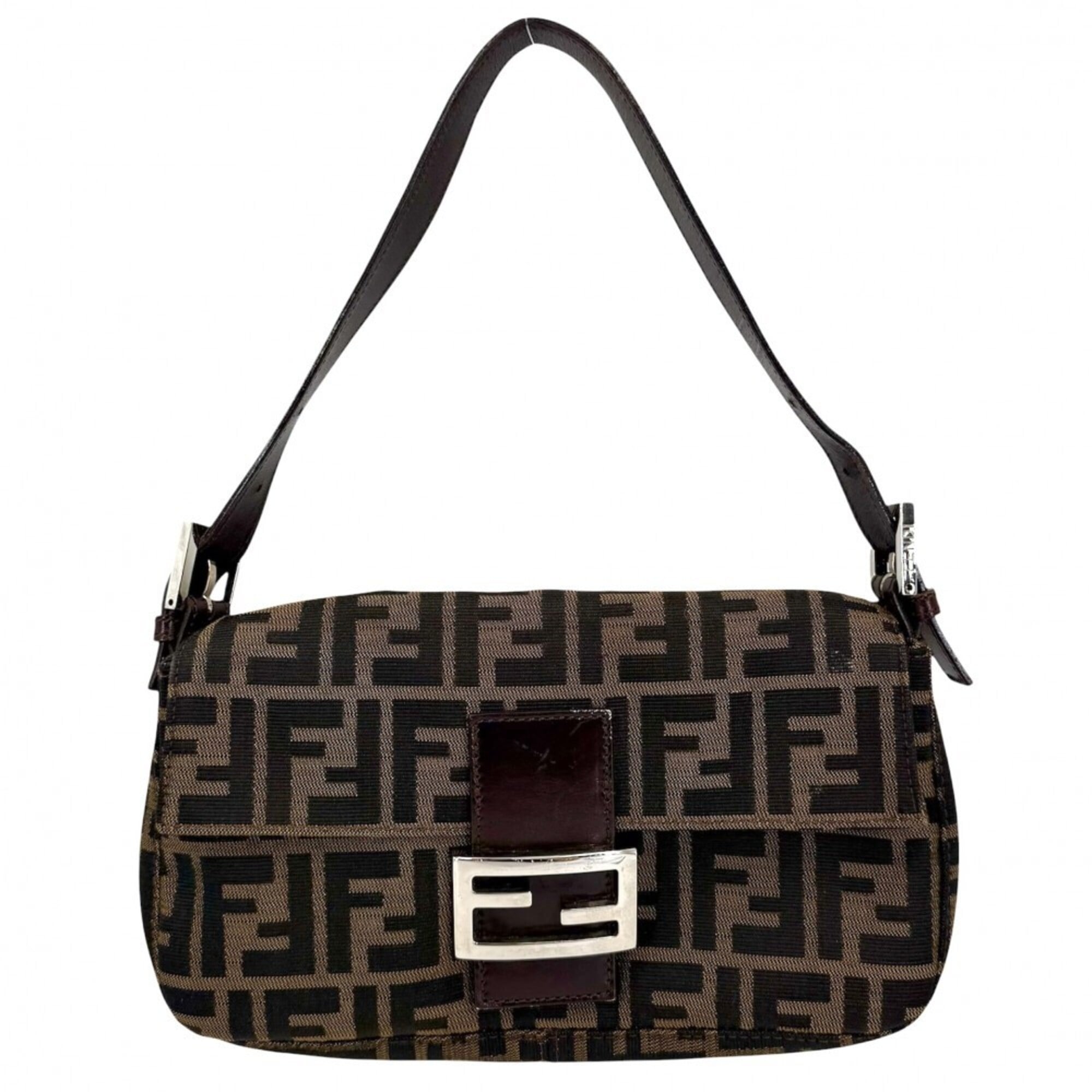 Fendi Zucca Brown Canvas Leather Shoulder Bag (Pre-Owned)