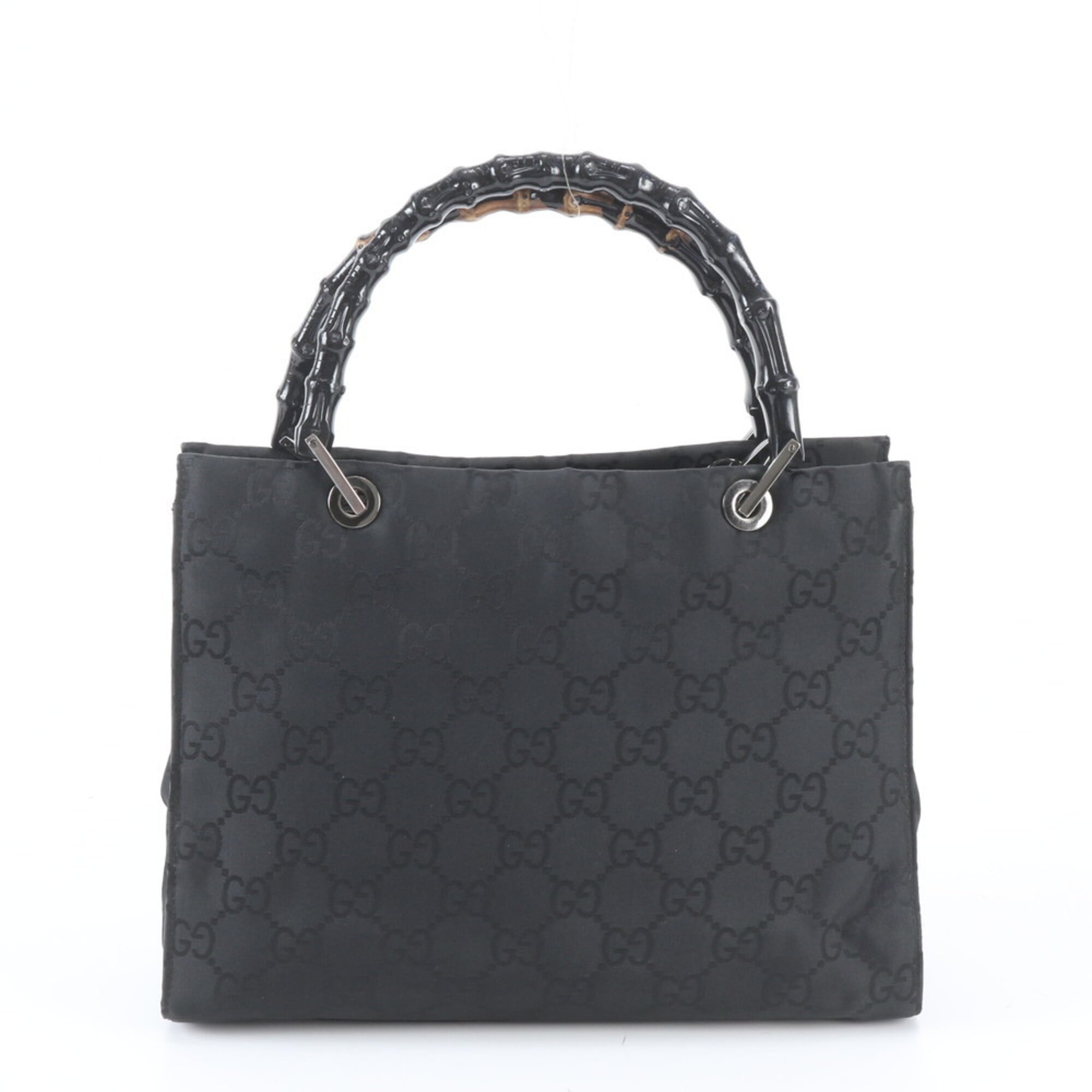 Gucci Bamboo Black Leather Nylon Handbag Shoulder Bag Tote Bag (Pre-Owned)