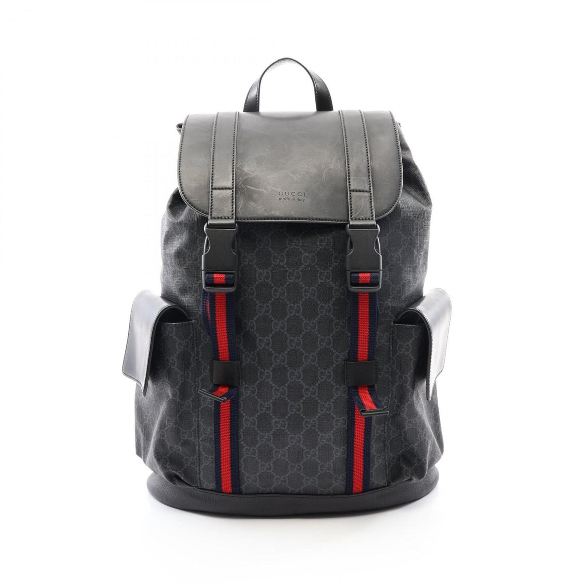 Gucci Black Navy Red Color Coated Canvas Leather Backpack (Pre-Owned)
