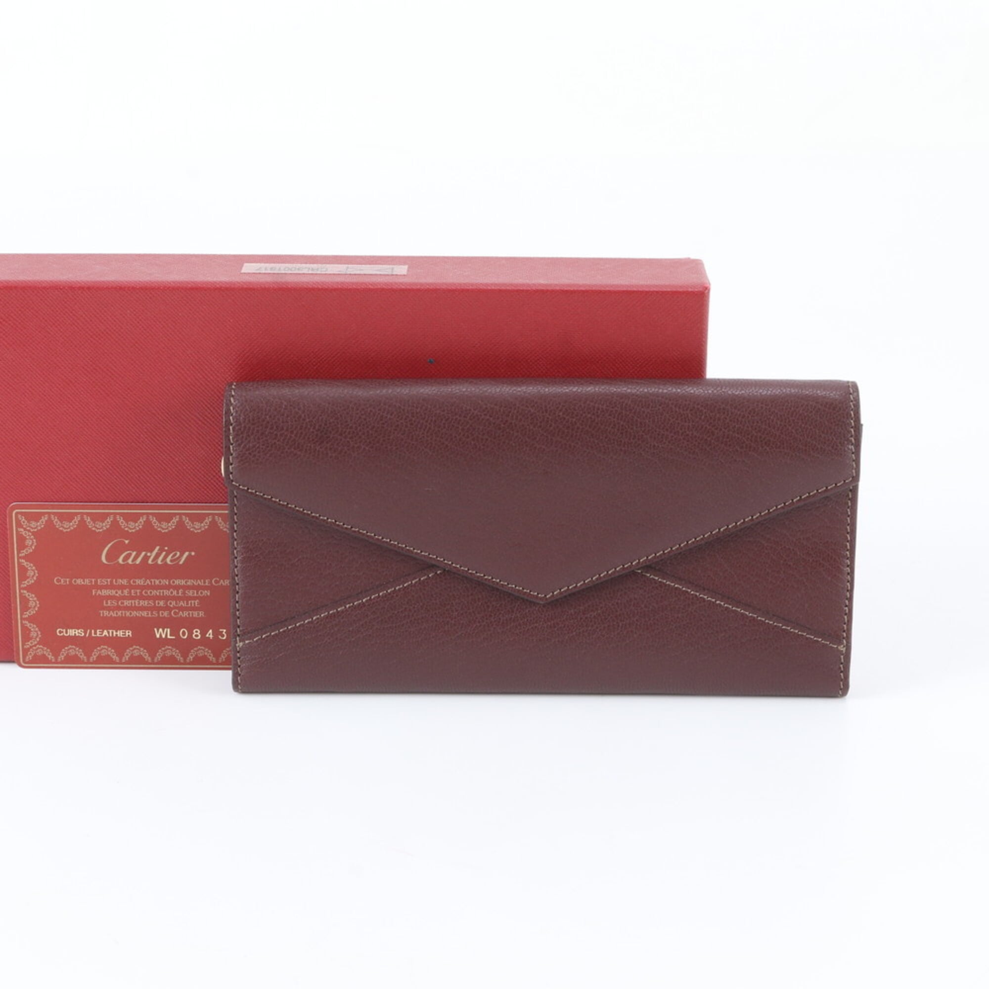 Cartier Wine Red Leather Long Wallet (Bi-Fold) (Pre-Owned)