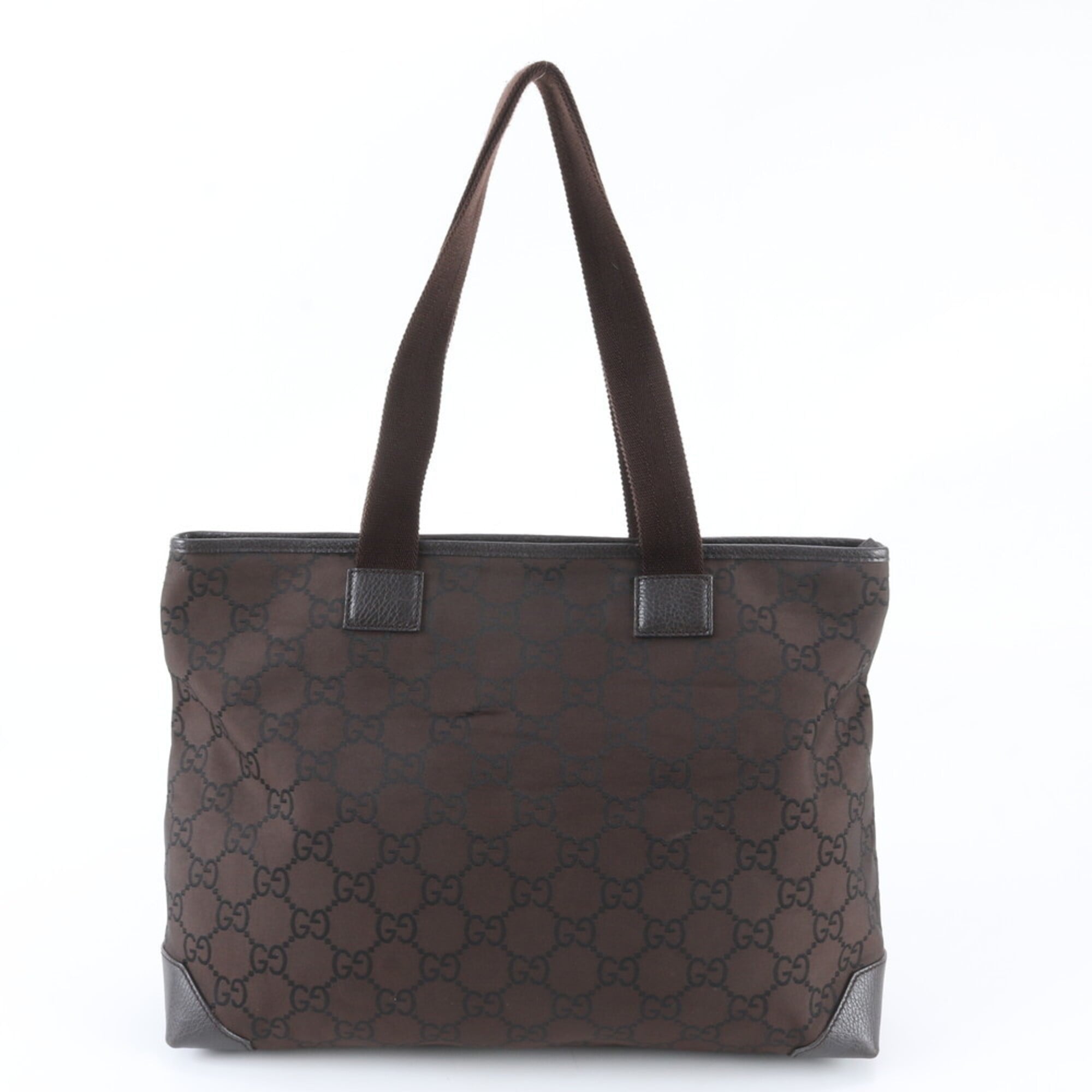Gucci Brown Leather Nylon Shoulder Bag Tote Bag (Pre-Owned)