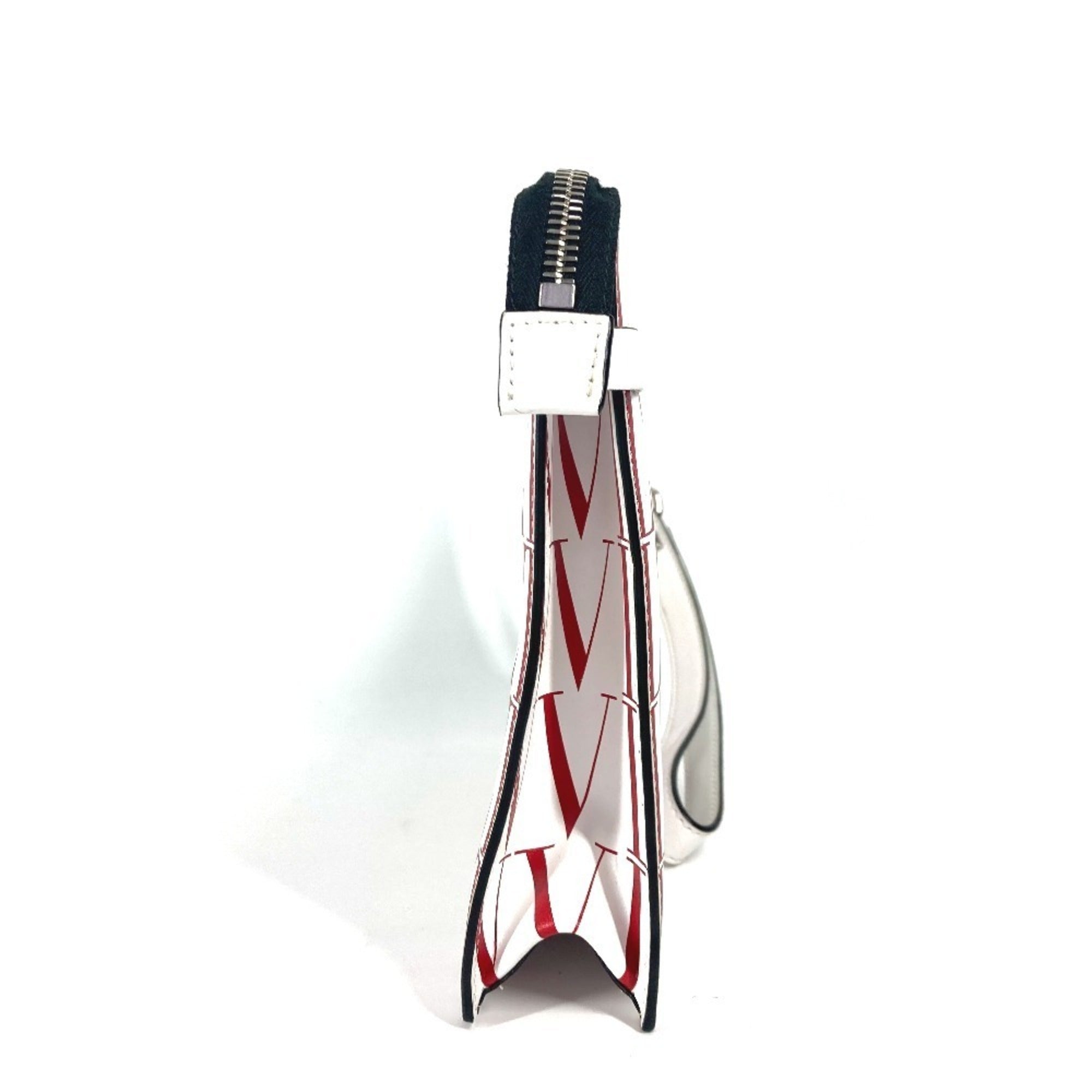 Valentino Garavani Red Color White Leather Pouch (Pre-Owned)