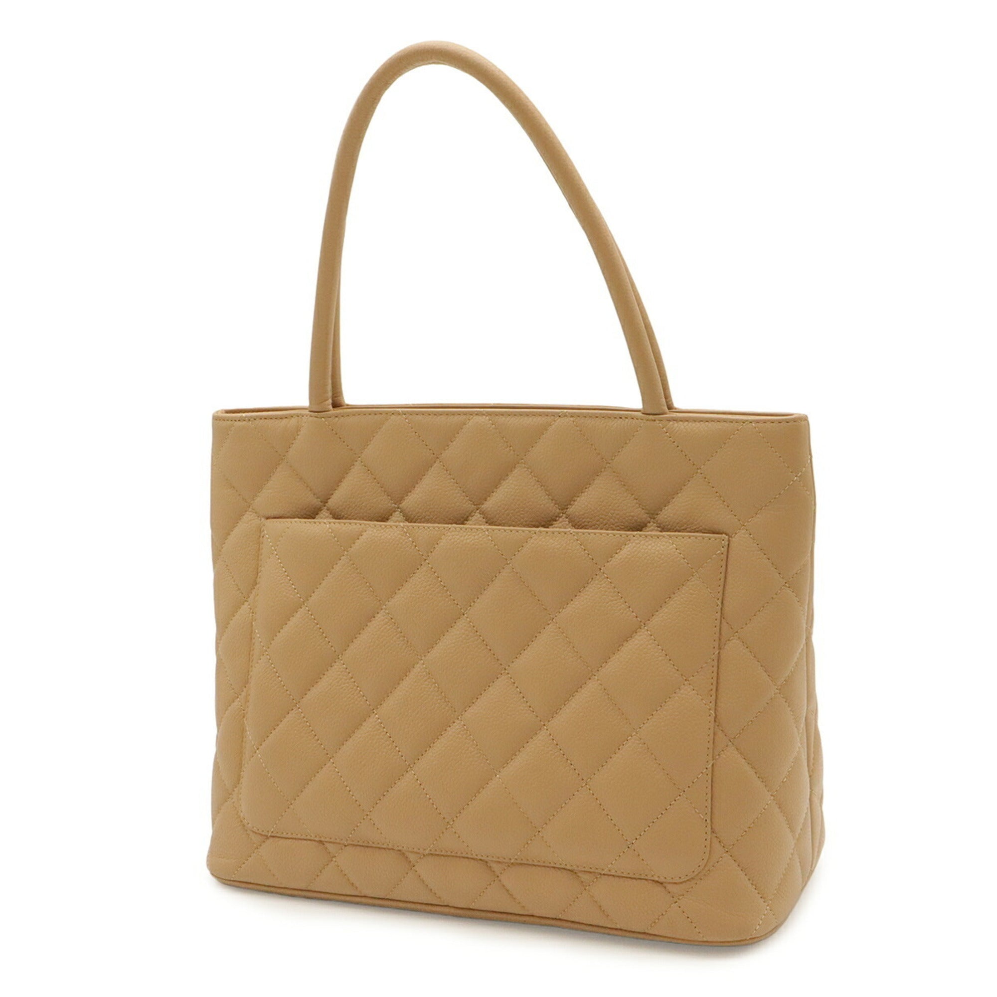 Chanel Beige Grained Calfskin Shoulder Bag Tote Bag (Pre-Owned)