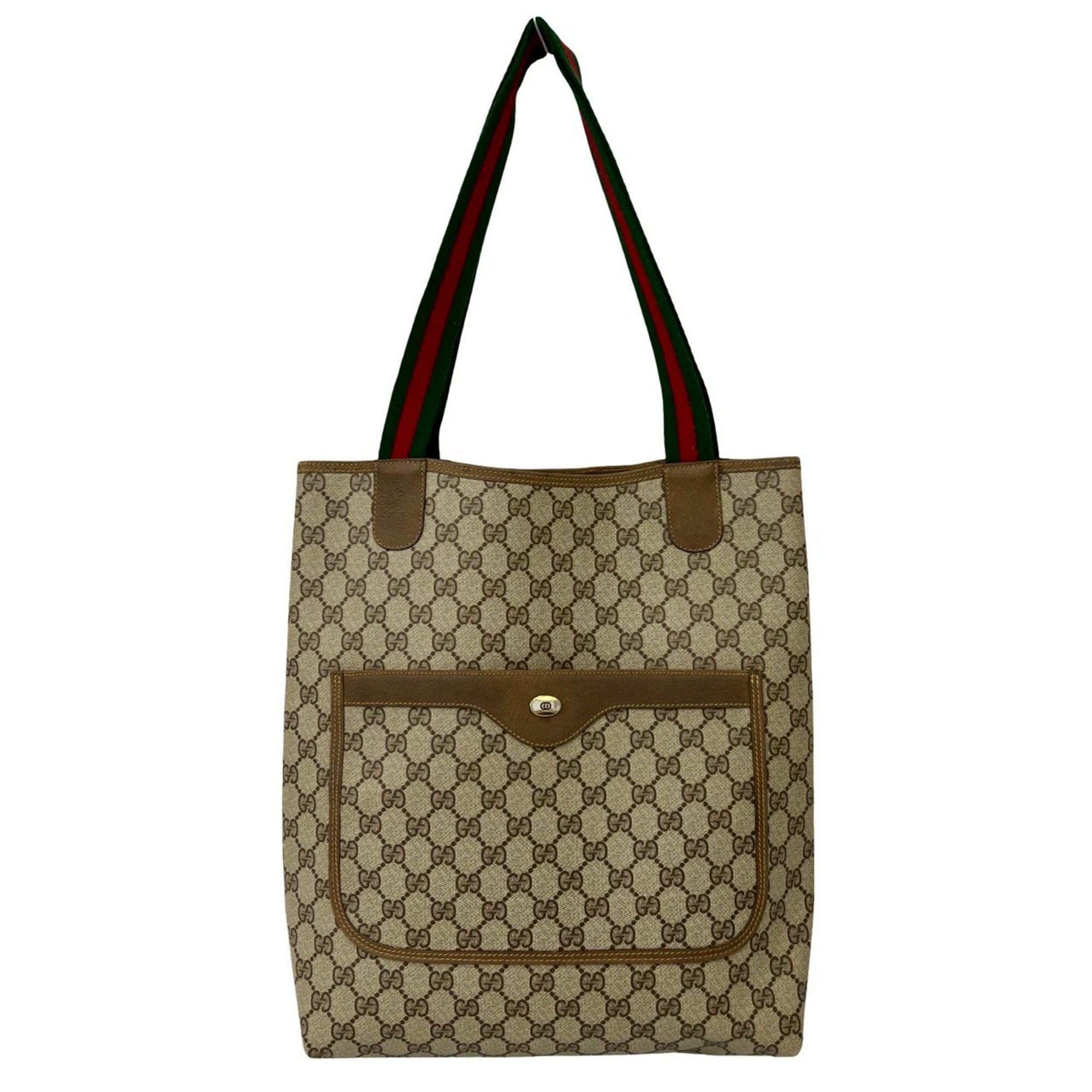 Gucci Brown Green Red Color Leather Pvc Shoulder Bag Tote Bag (Pre-Owned)