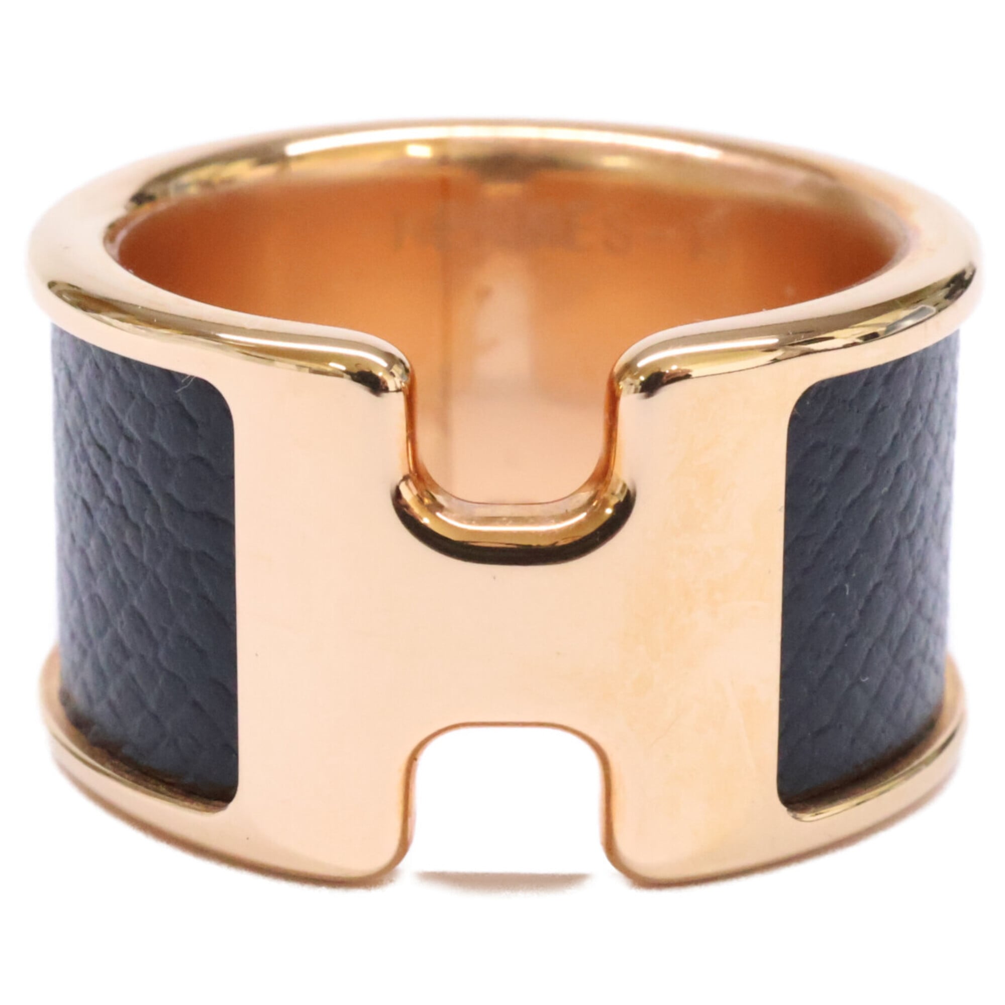 Hermes Gold Black Metal Band Ring (Pre-Owned)