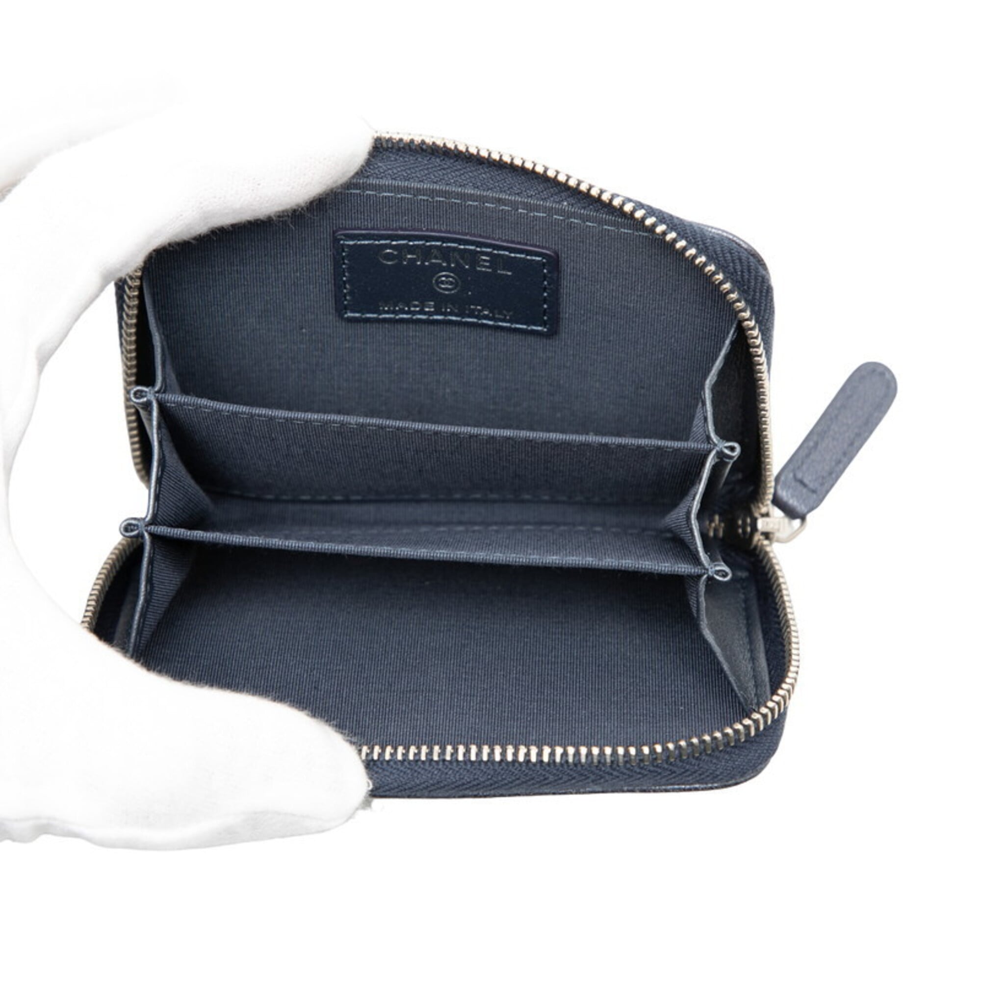 Chanel Navy Purple Leather Coin Purse/Coin Case (Pre-Owned)