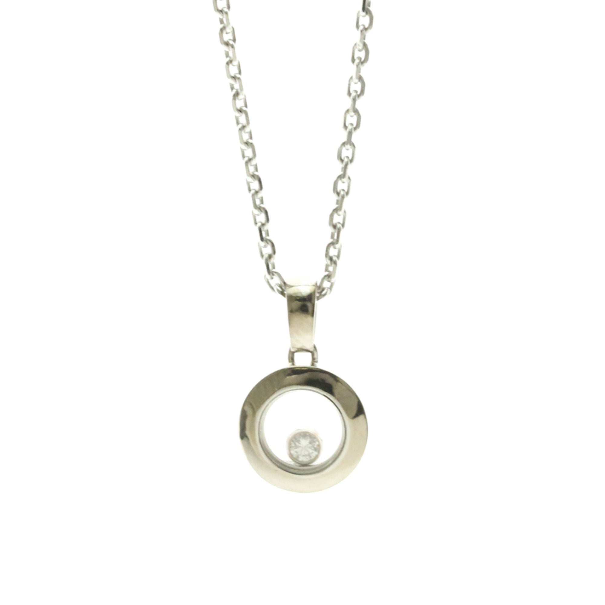 Chopard Happy Diamonds Round Pendant Necklace 18K White Gold With 1 Floating Diamond Silver White_Gold Necklace Jewelry (Pre-Owned)