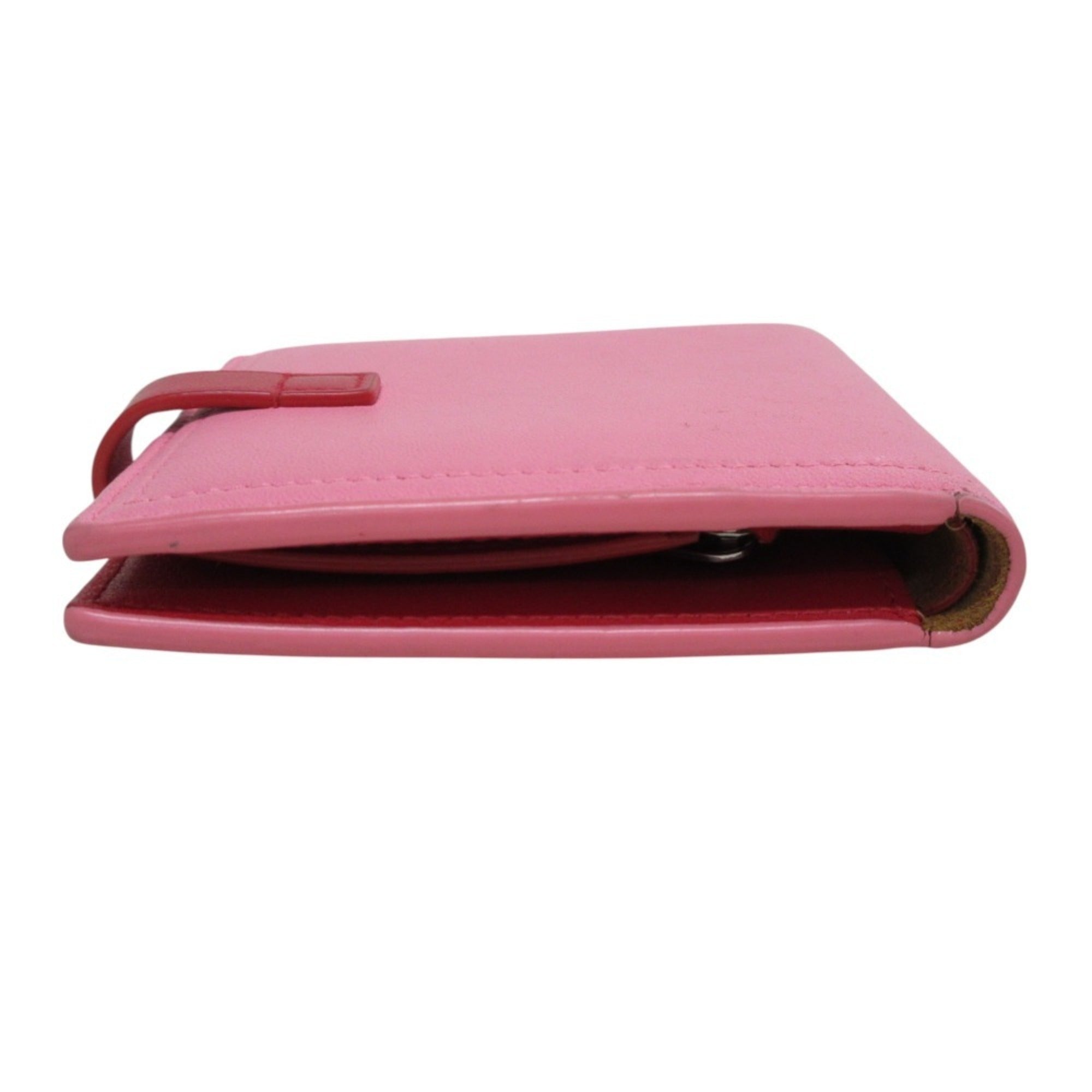 Bottega Veneta Pink Red Color Leather Wallet (Bi-Fold) (Pre-Owned)