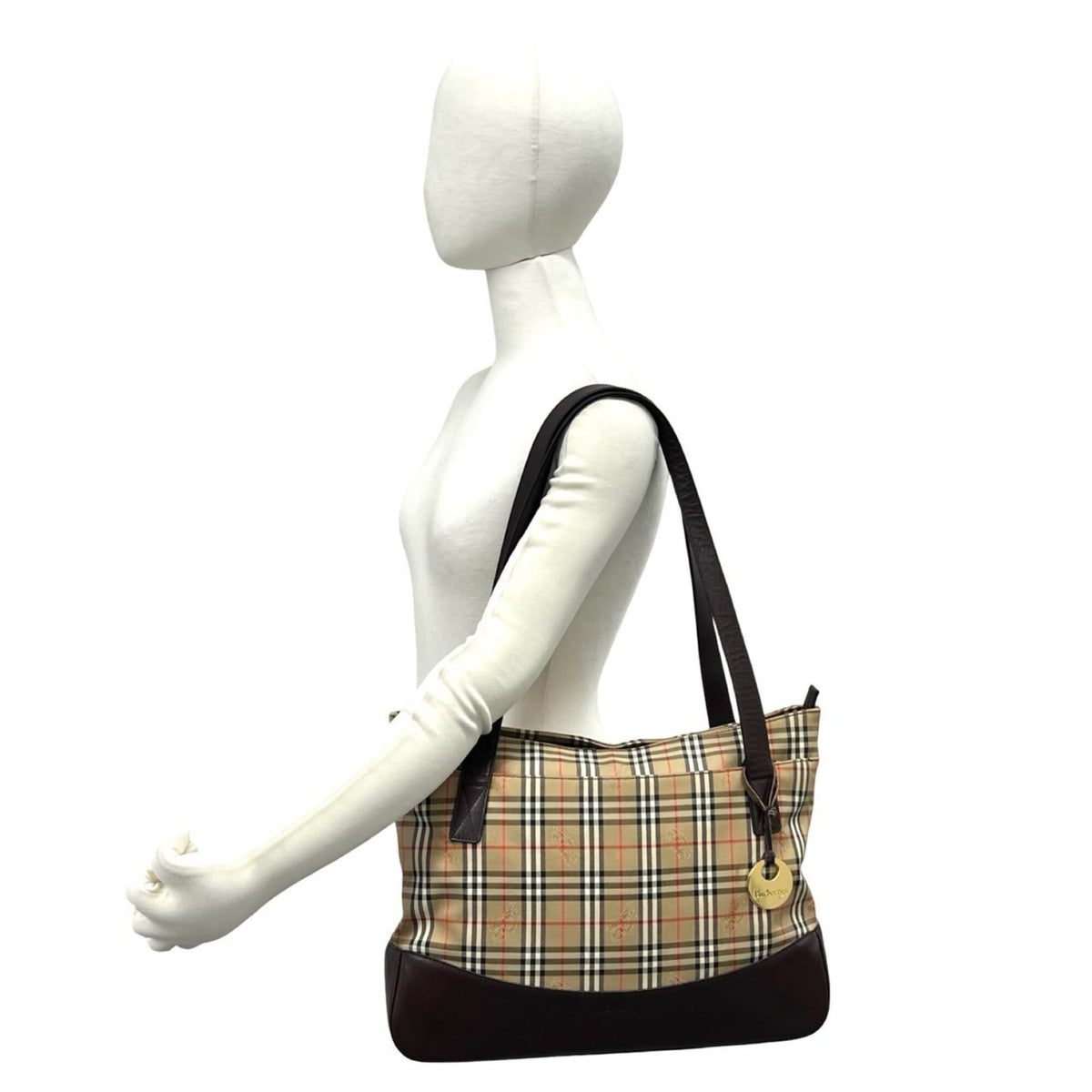 Burberry Beige Brown Canvas Leather Handbag Tote Bag (Pre-Owned)