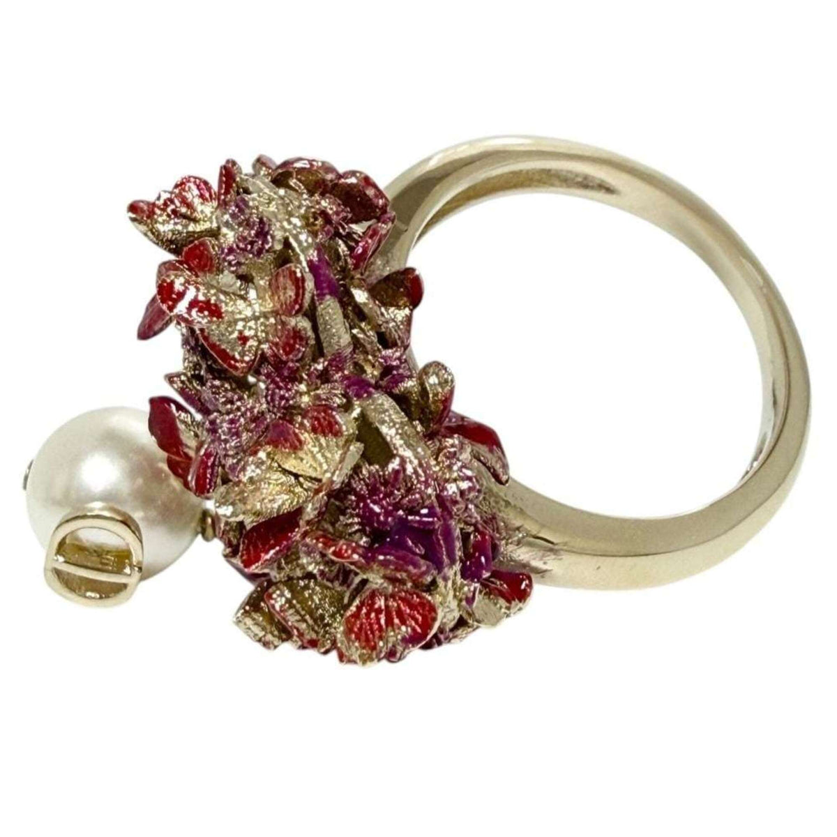 Christian Dior Artificial Pearl Metal Band Ring (Pre-Owned)