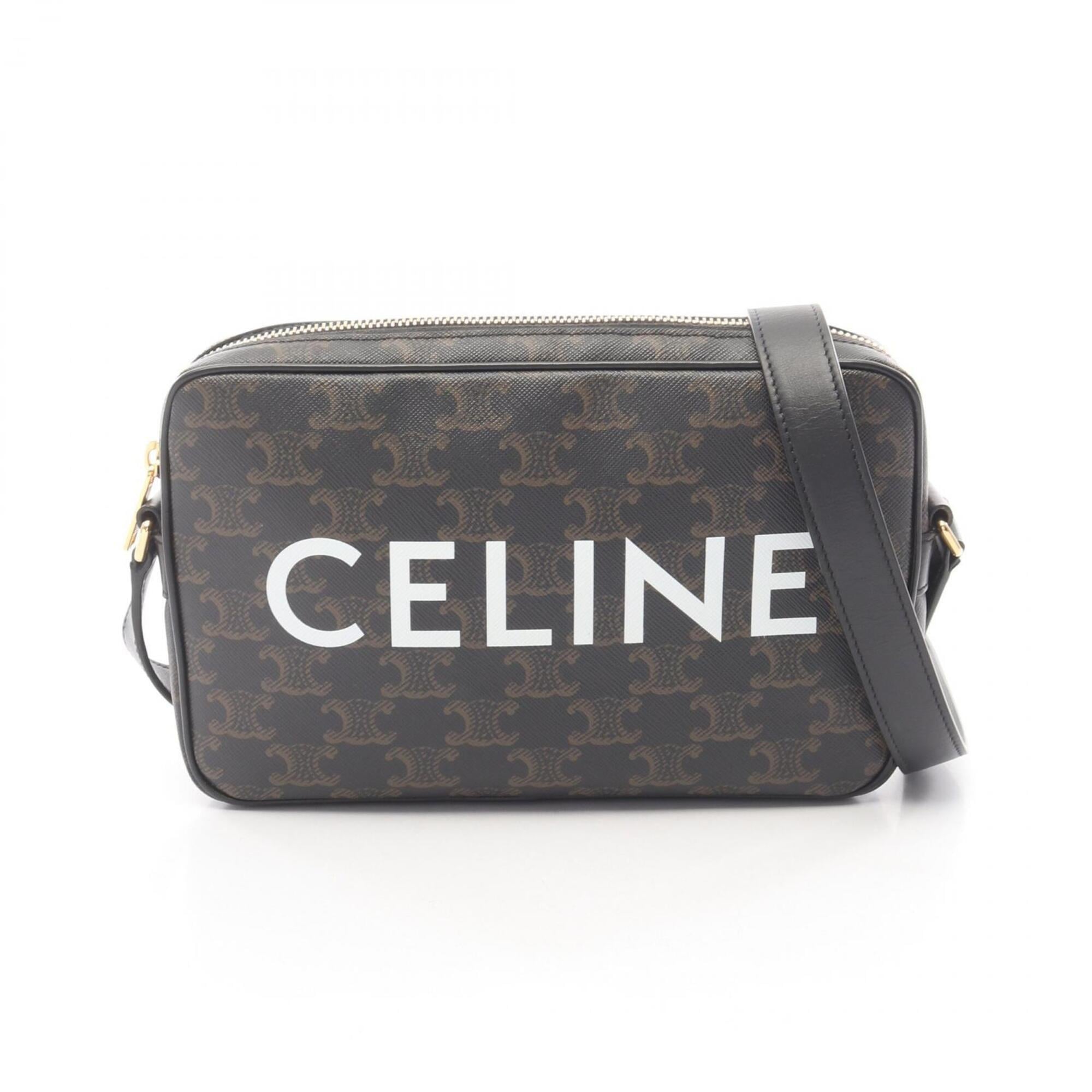 Celine Brown Coated Canvas Leather Handbag Shoulder Bag (Pre-Owned)