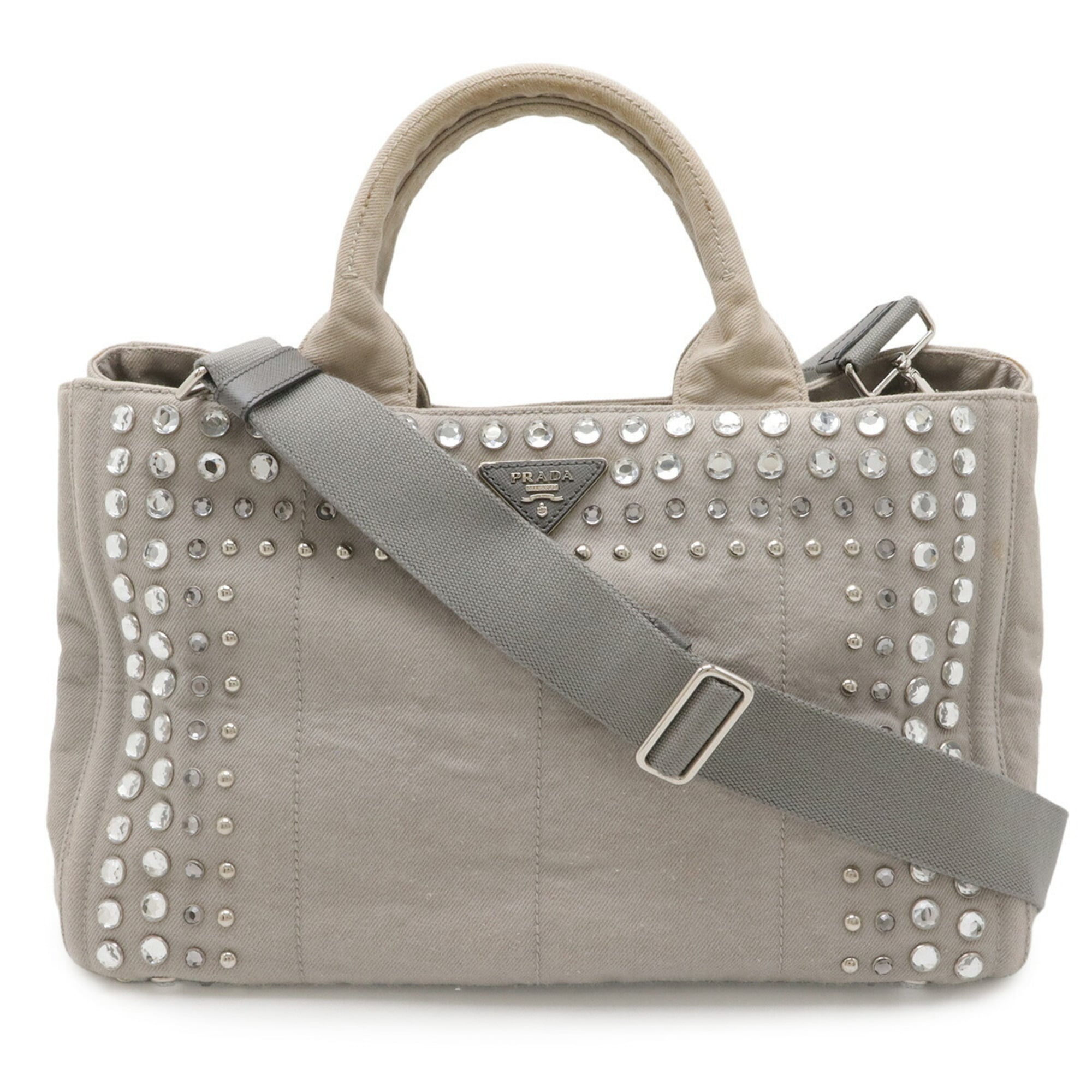 Prada Light Gray Denim Shoulder Bag Tote Bag (Pre-Owned)