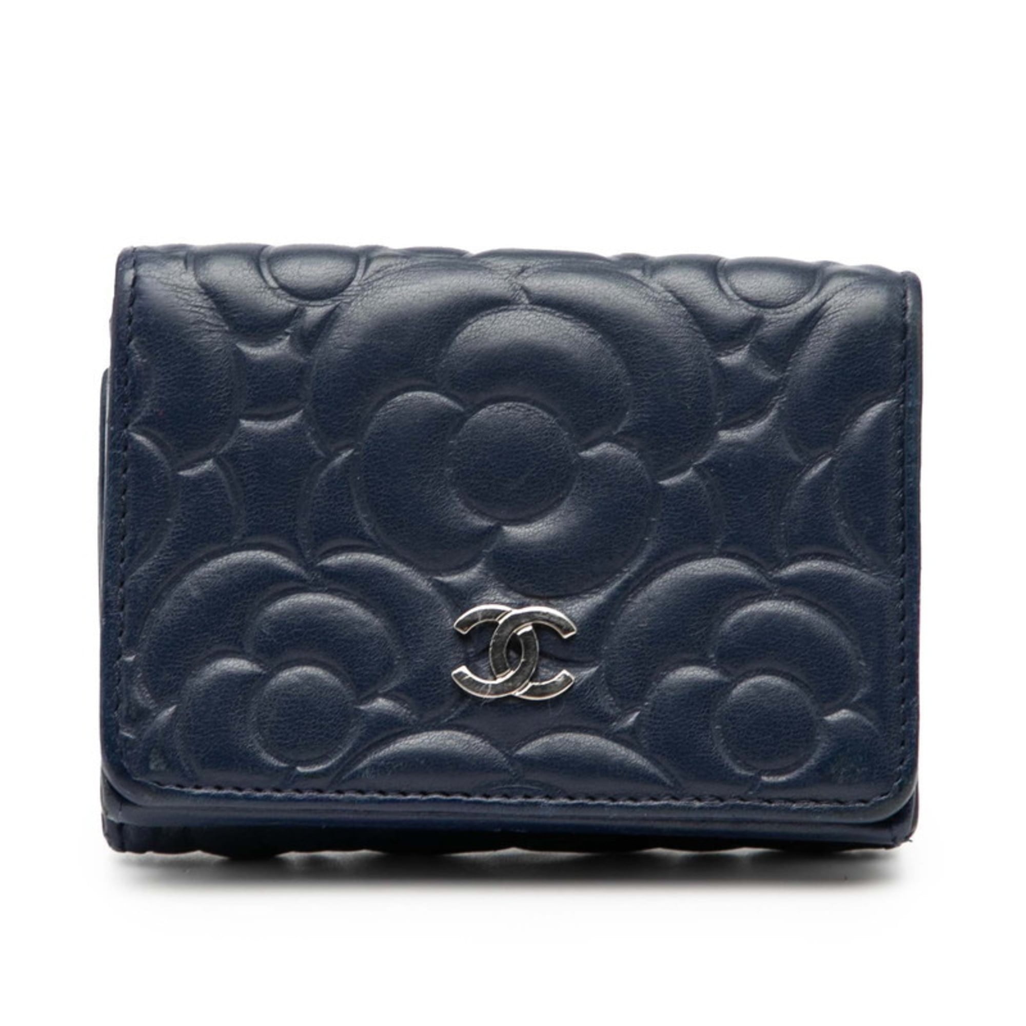 Chanel Navy Leather Wallet (Tri-Fold) (Pre-Owned)