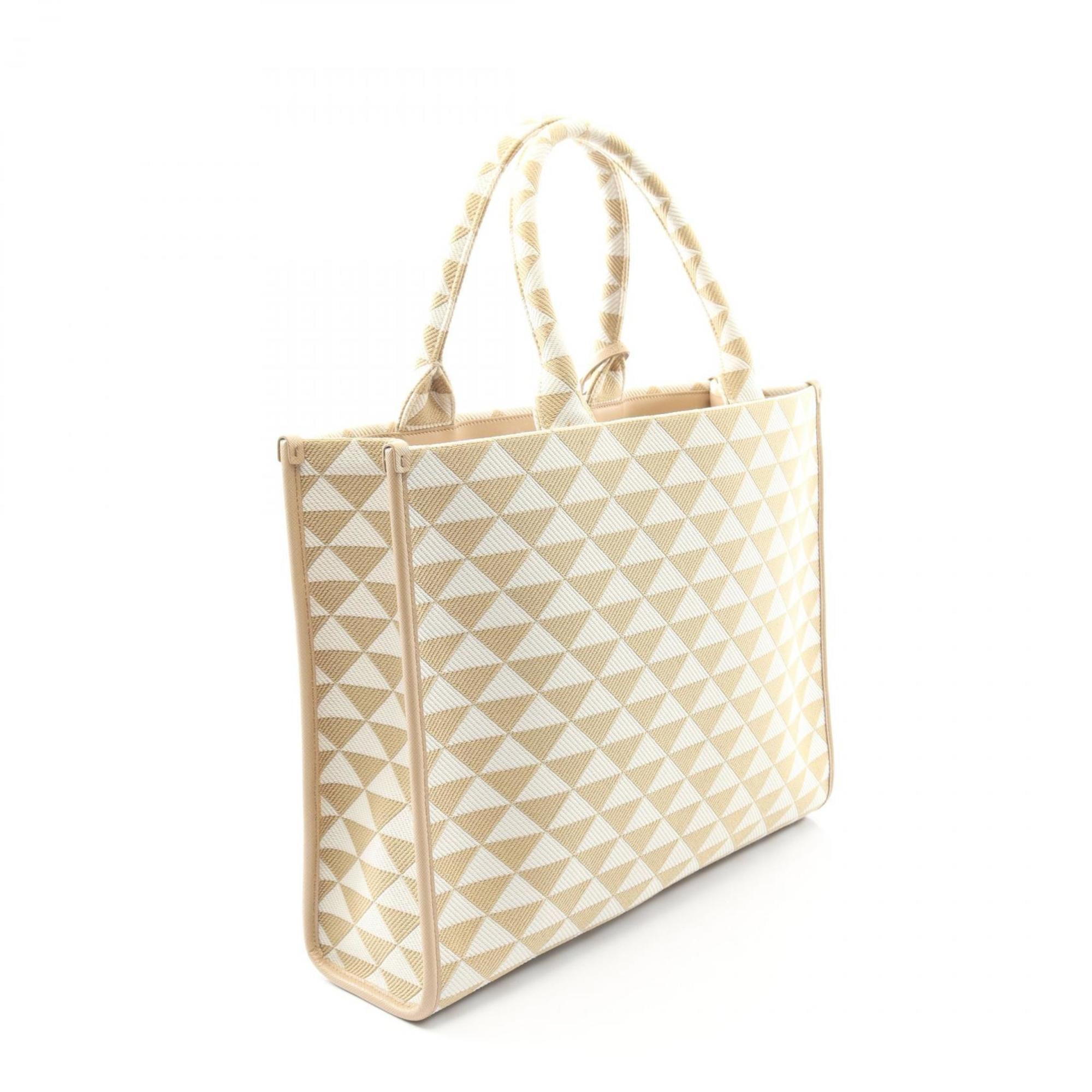 Prada Beige White Canvas Tote Bag (Pre-Owned)