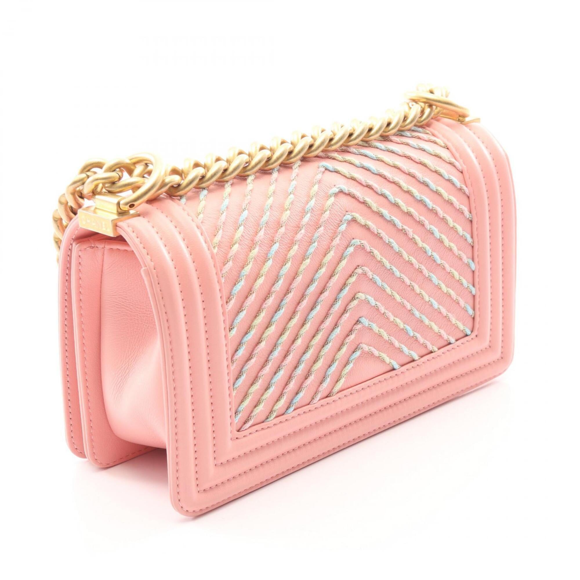 Chanel Multi-Color Pink Leather Handbag Shoulder Bag (Pre-Owned)