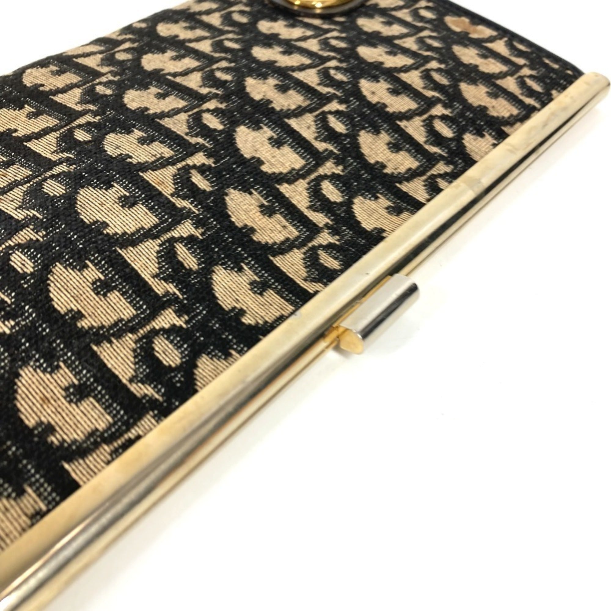 Christian Dior Gold Navy Leather Canvas Clutch Bag Handbag Pouch (Pre-Owned)