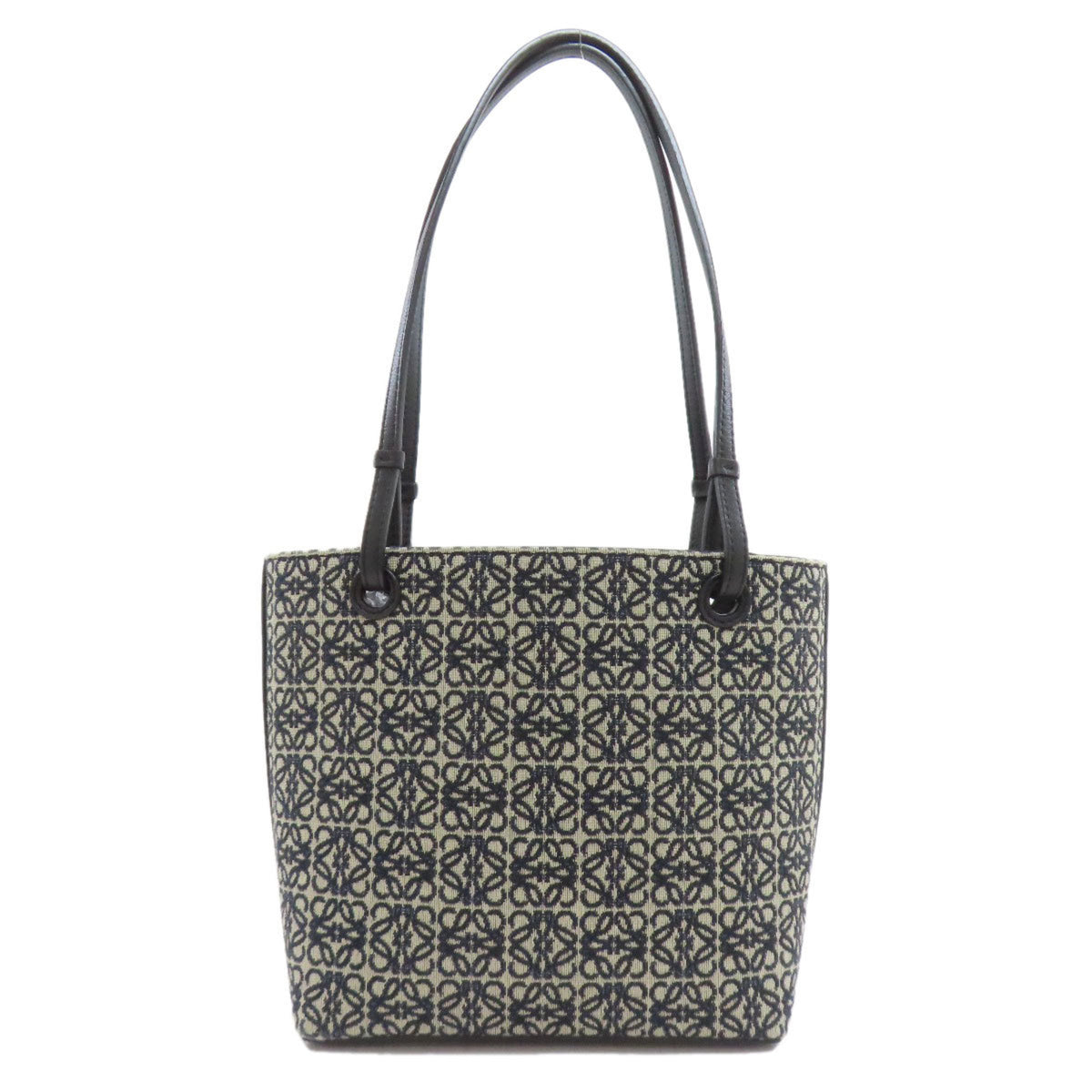 Loewe Beige Black Navy Canvas Leather Tote Bag (Pre-Owned)