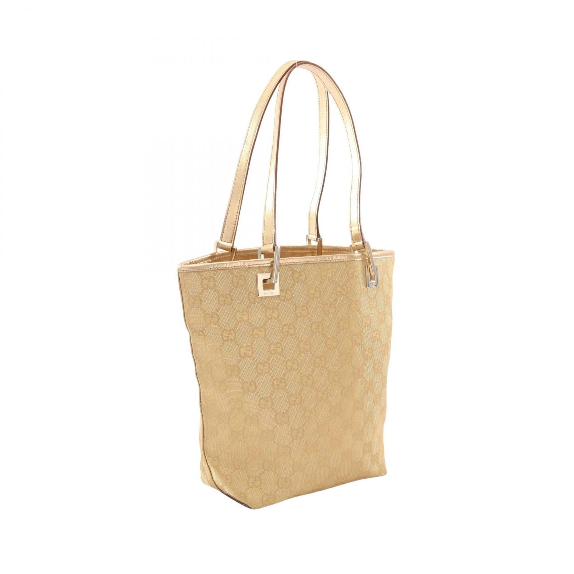Gucci Gold Canvas Leather Handbag Tote Bag (Pre-Owned)