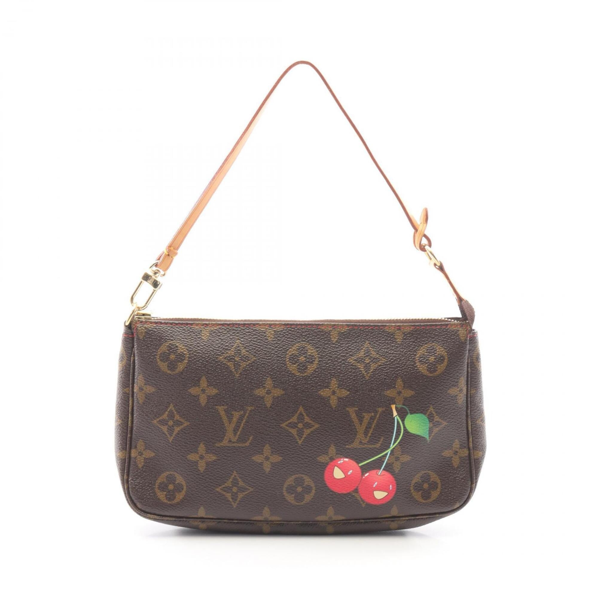 Louis Vuitton Brown Monogram Cherry Red Color Coated Canvas Leather Handbag Pochette (Pre-Owned)
