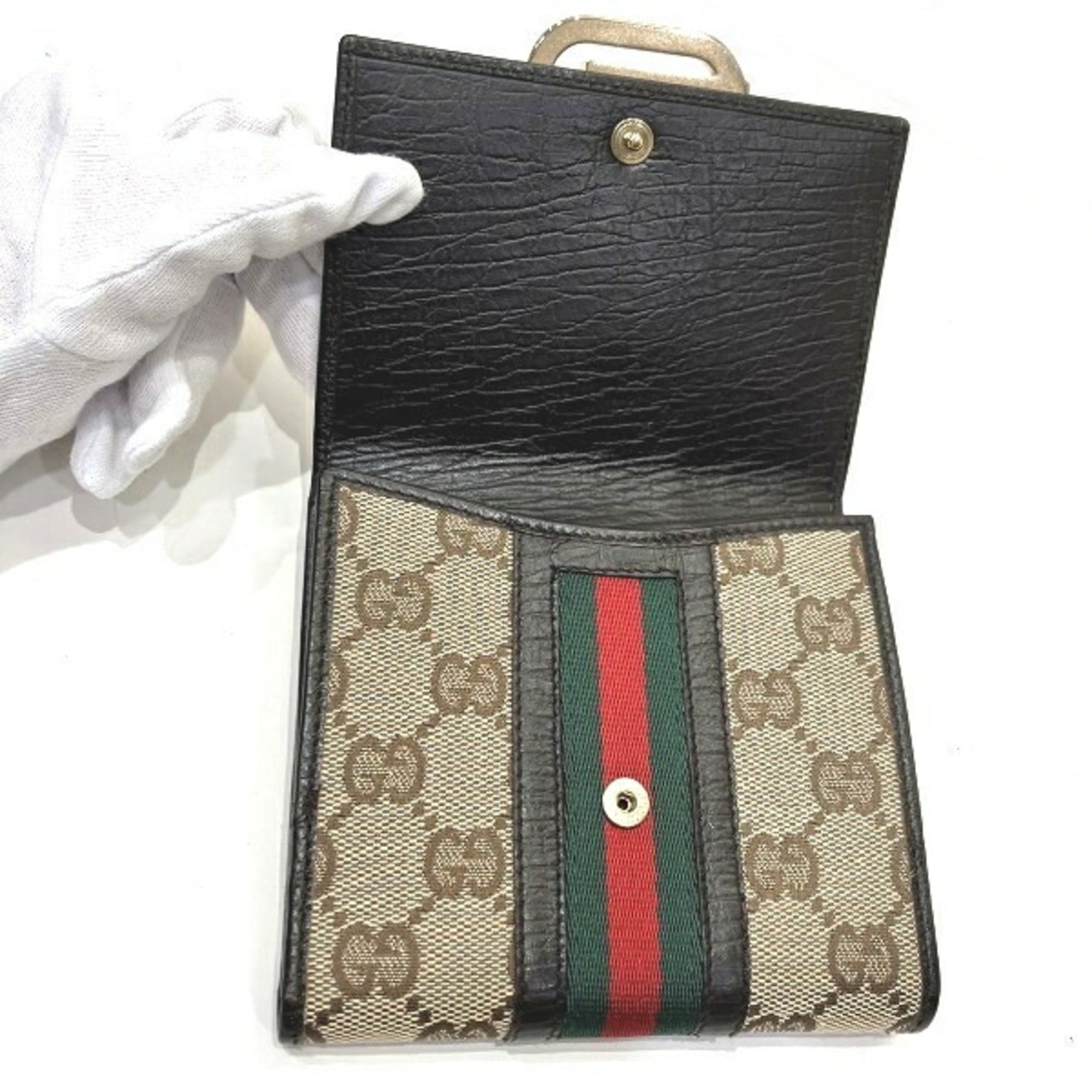 Gucci Brown Leather Canvas Wallet (Tri-Fold) (Pre-Owned)
