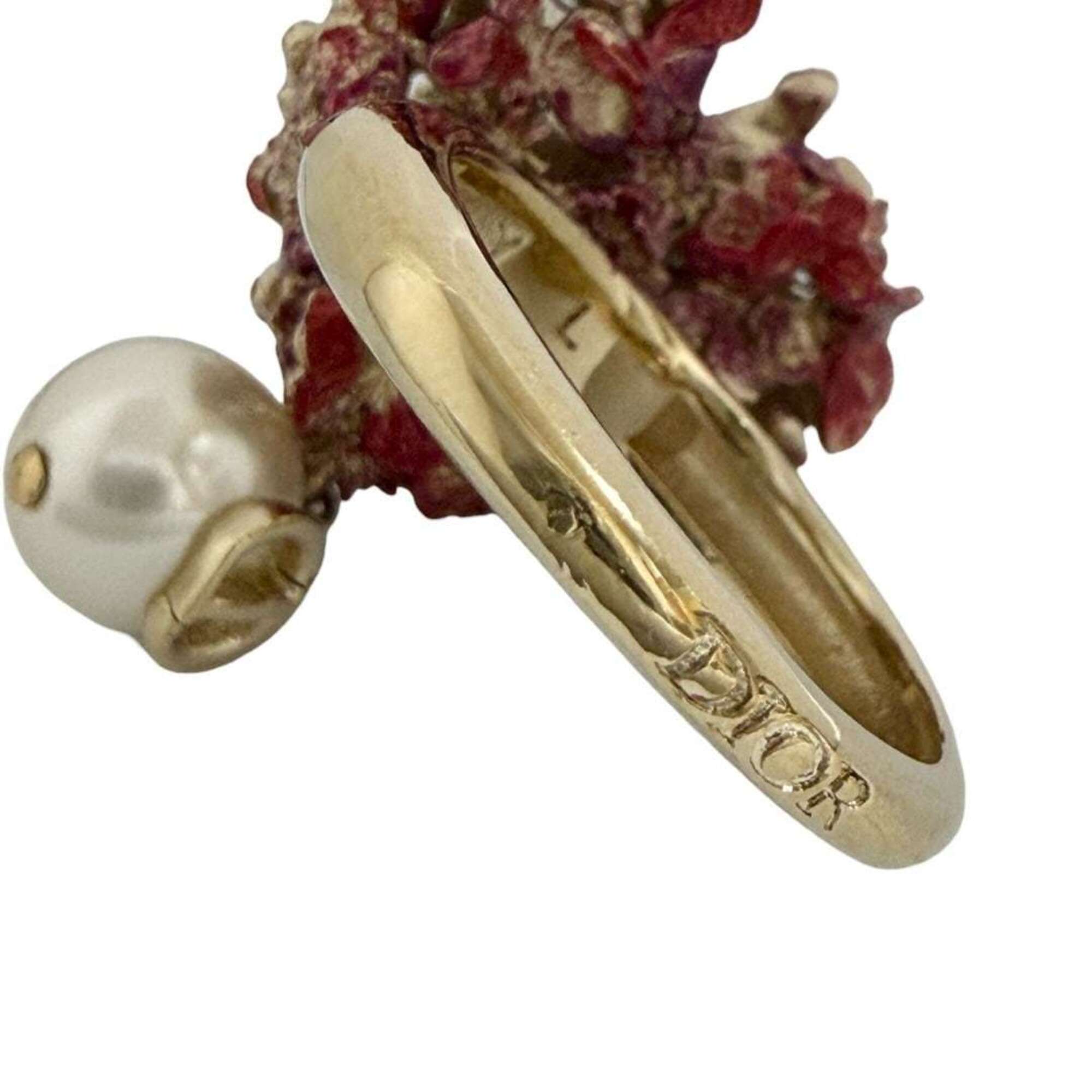 Christian Dior Artificial Pearl Metal Band Ring (Pre-Owned)