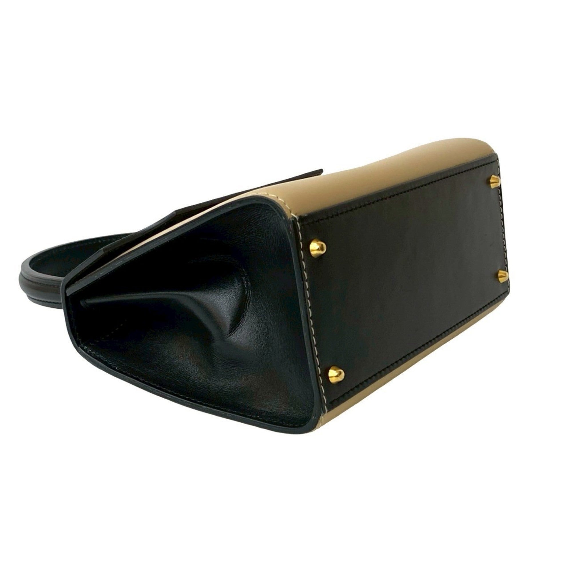 Celine Beige Black Leather Handbag Shoulder Bag (Pre-Owned)
