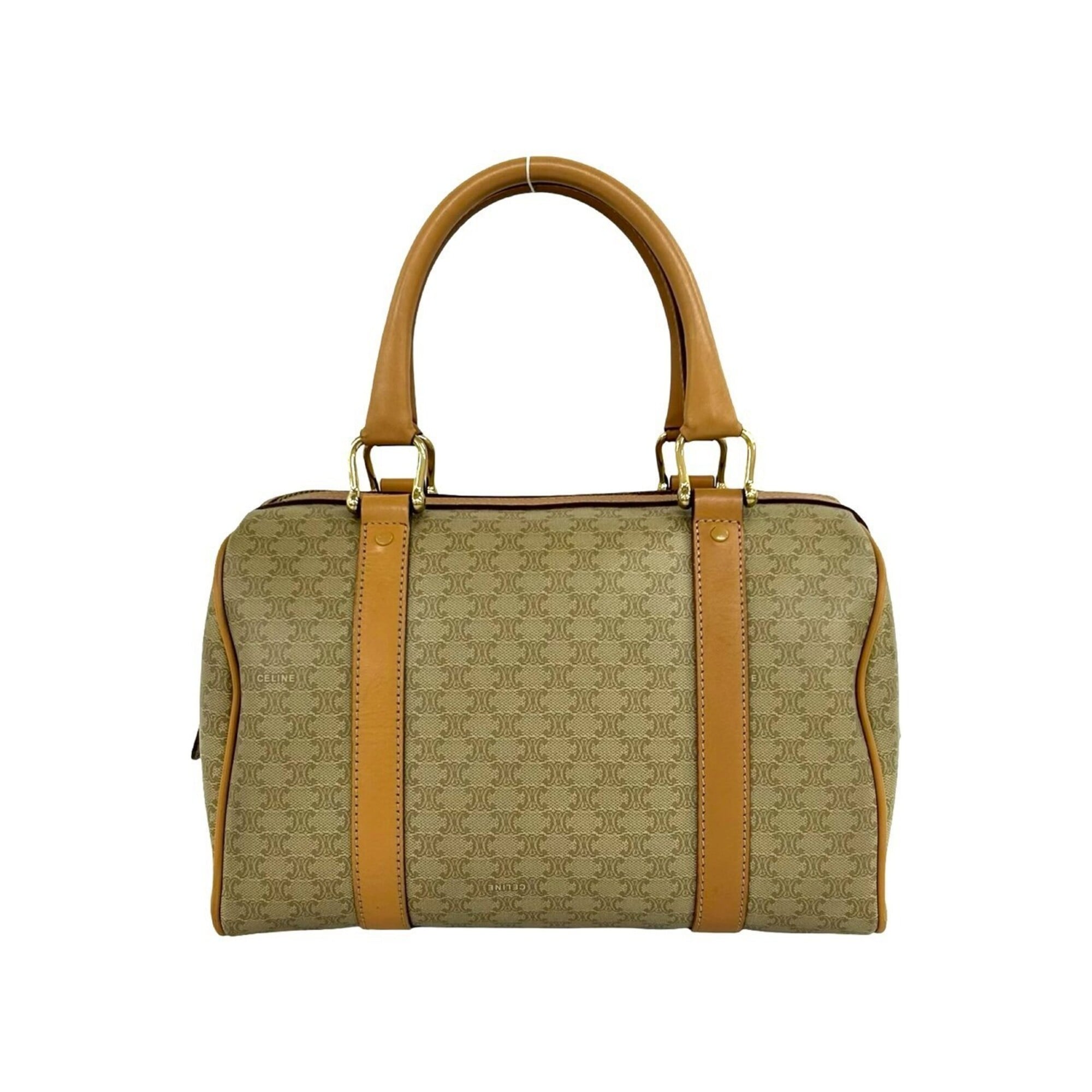 Celine Beige Brown Pvc Leather Boston Bag Handbag (Pre-Owned)