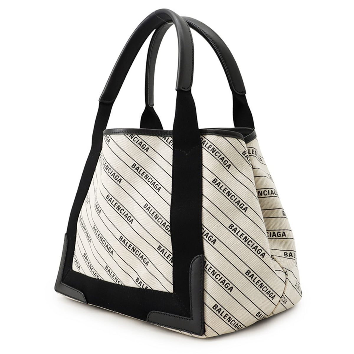 Balenciaga Black White Canvas Leather Handbag Tote Bag (Pre-Owned)