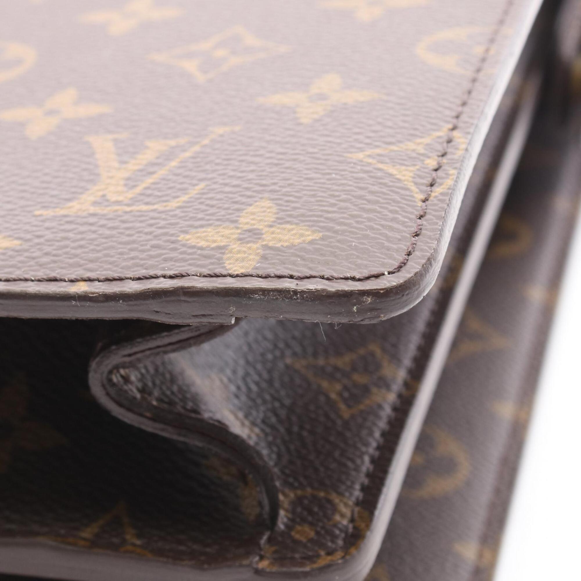 Louis Vuitton Brown Monogram Coated Canvas Monogram Leather Briefcase Handbag (Pre-Owned)