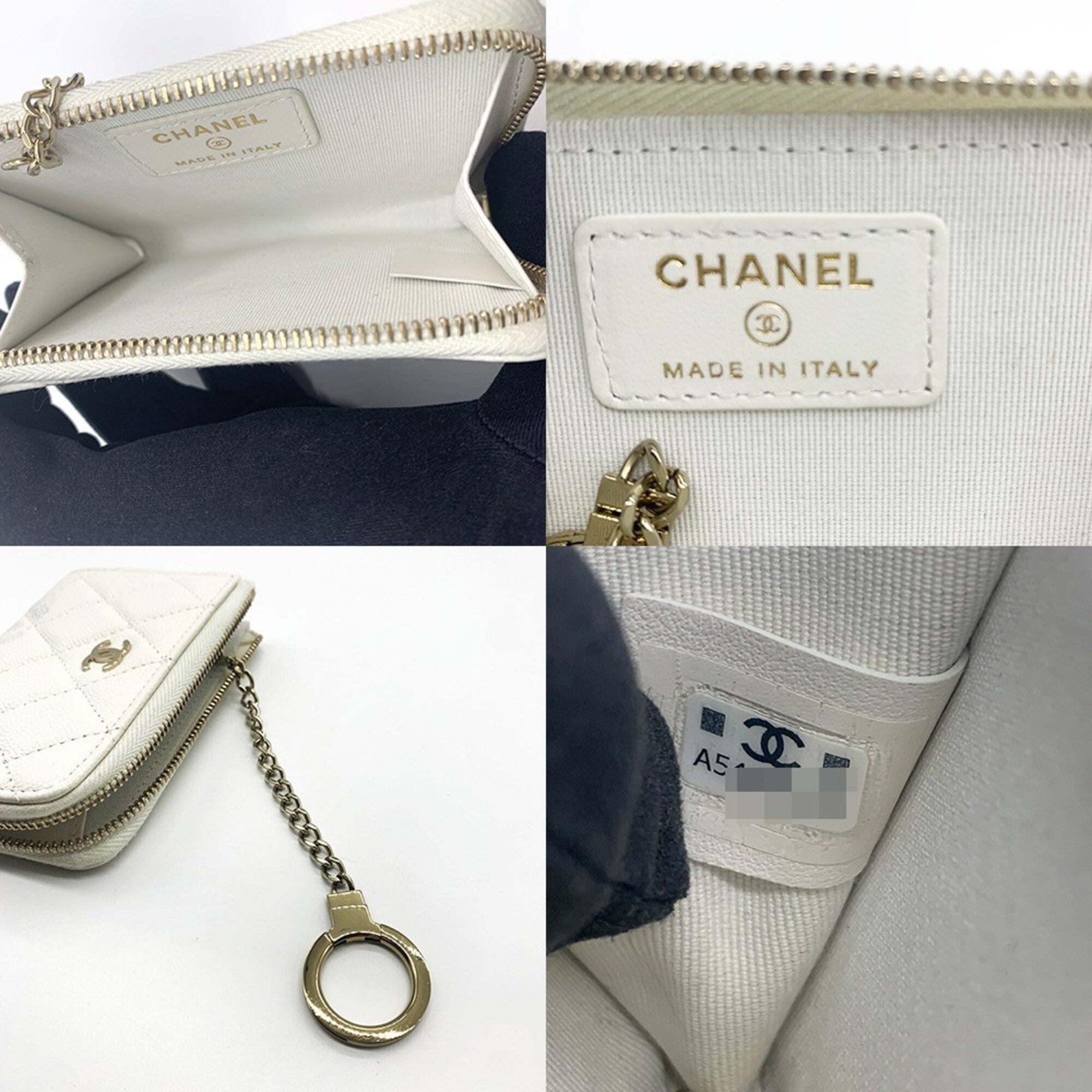 Chanel Matelasse White Grained Calfskin Coin Purse/Coin Case (Pre-Owned)