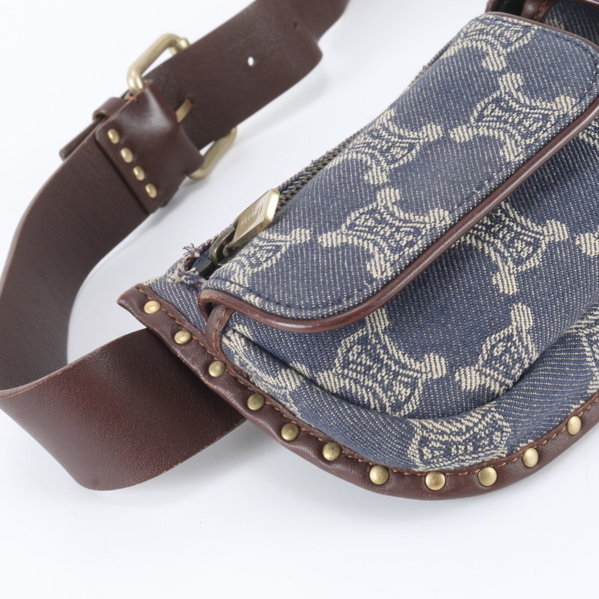 Celine Blue Brown Leather Pouch Sling Bag (Pre-Owned)
