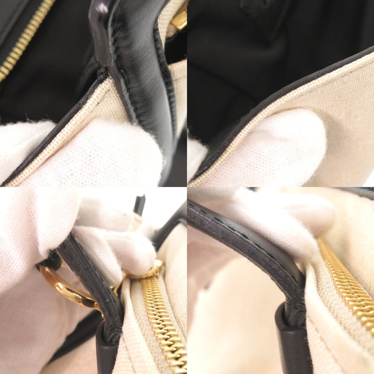 Salvatore Ferragamo Black Ivory Leather Canvas Tote Bag (Pre-Owned)
