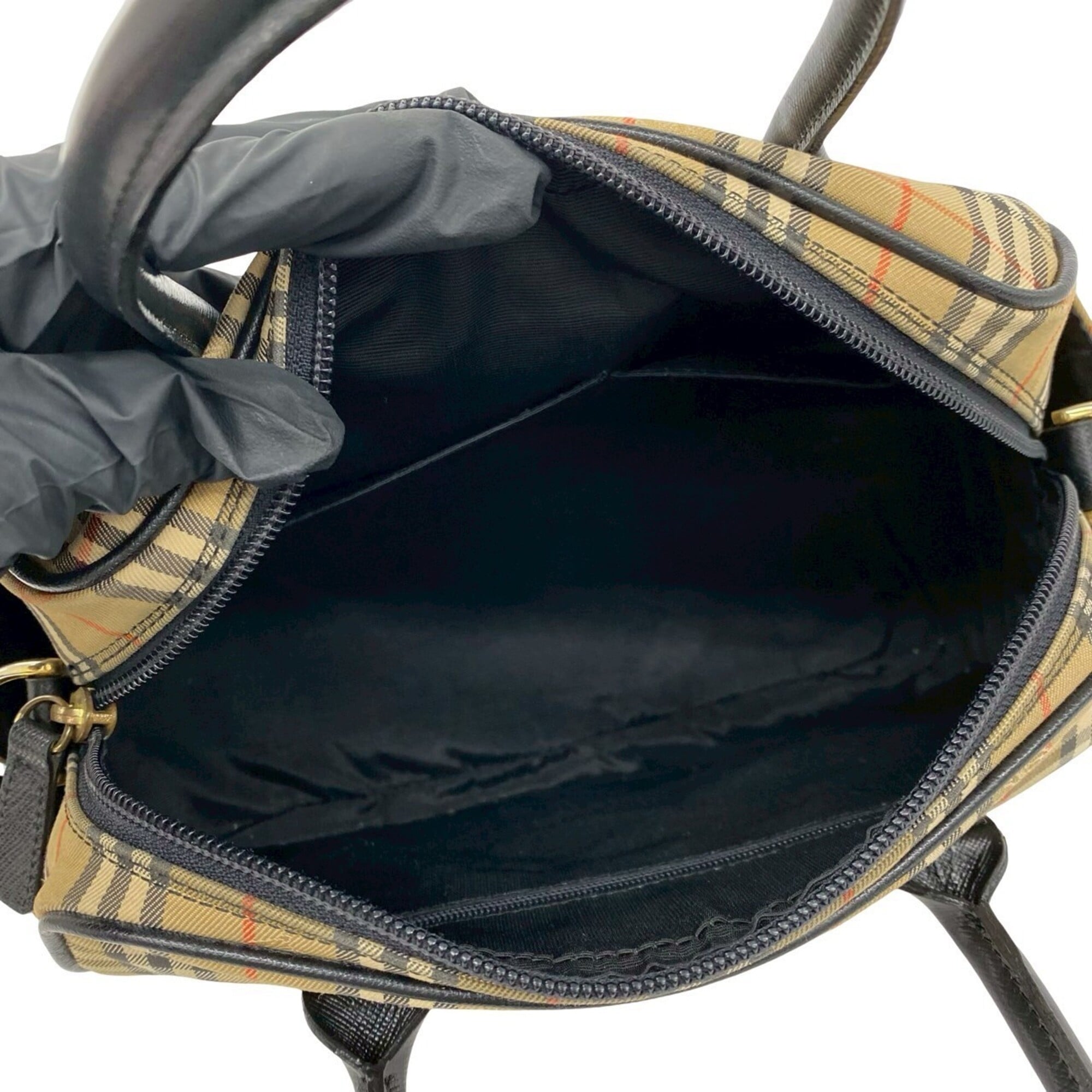 Burberry Beige Black Canvas Leather Handbag Shoulder Bag (Pre-Owned)
