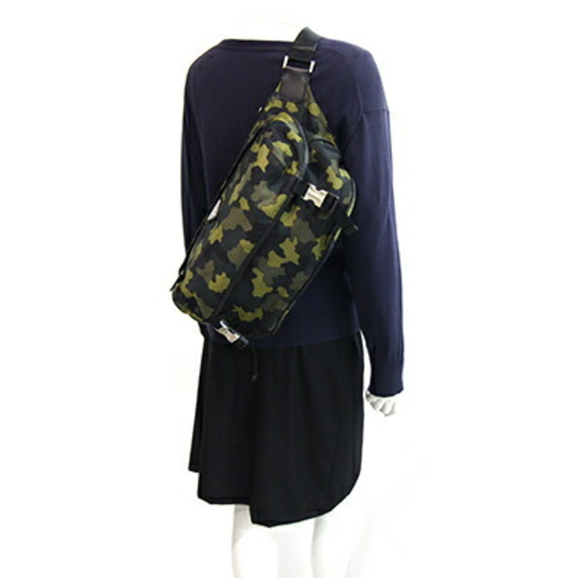Prada Khaki Nylon Leather Sling Bag (Pre-Owned)
