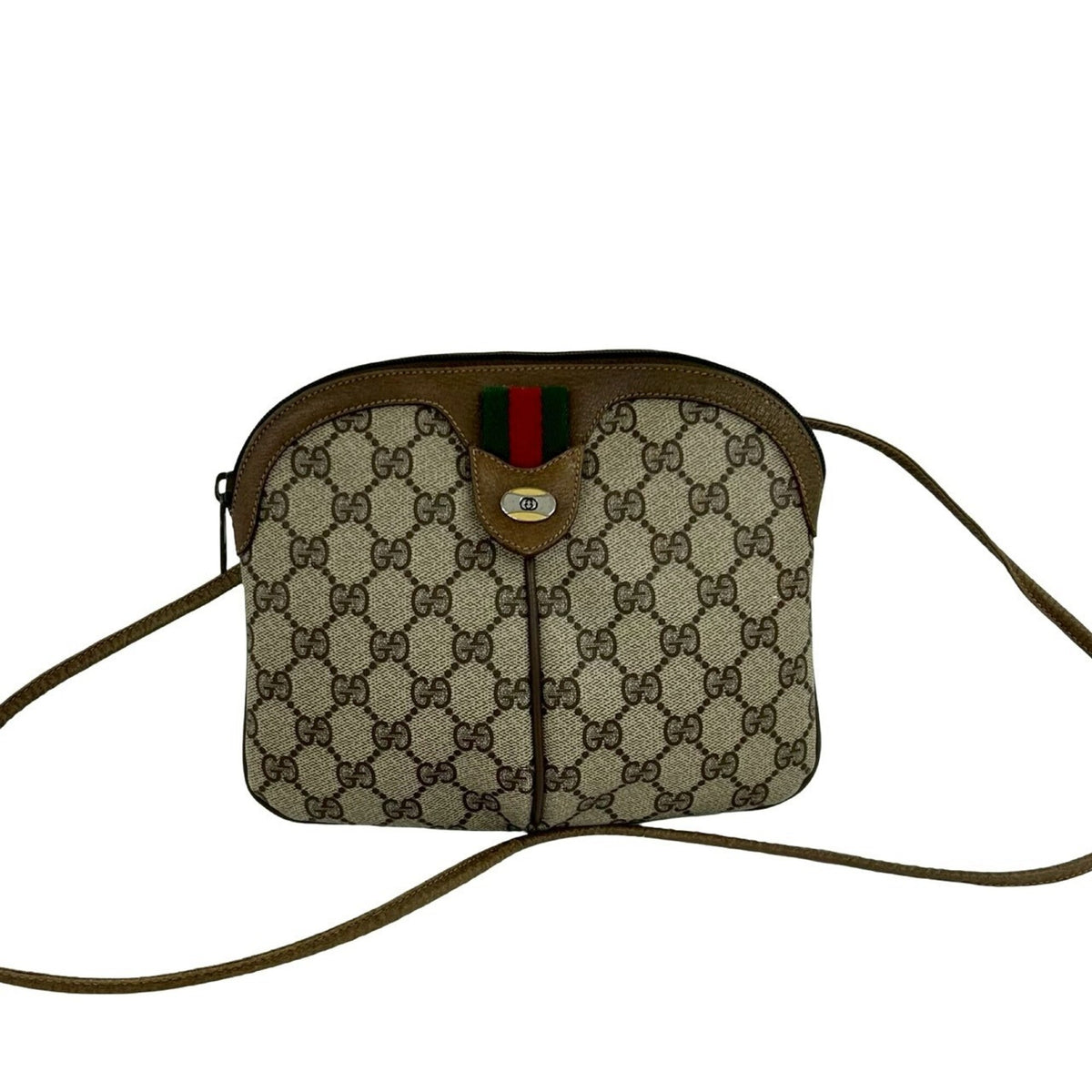 Gucci Brown Green Red Color Leather Pvc Pochette Shoulder Bag (Pre-Owned)
