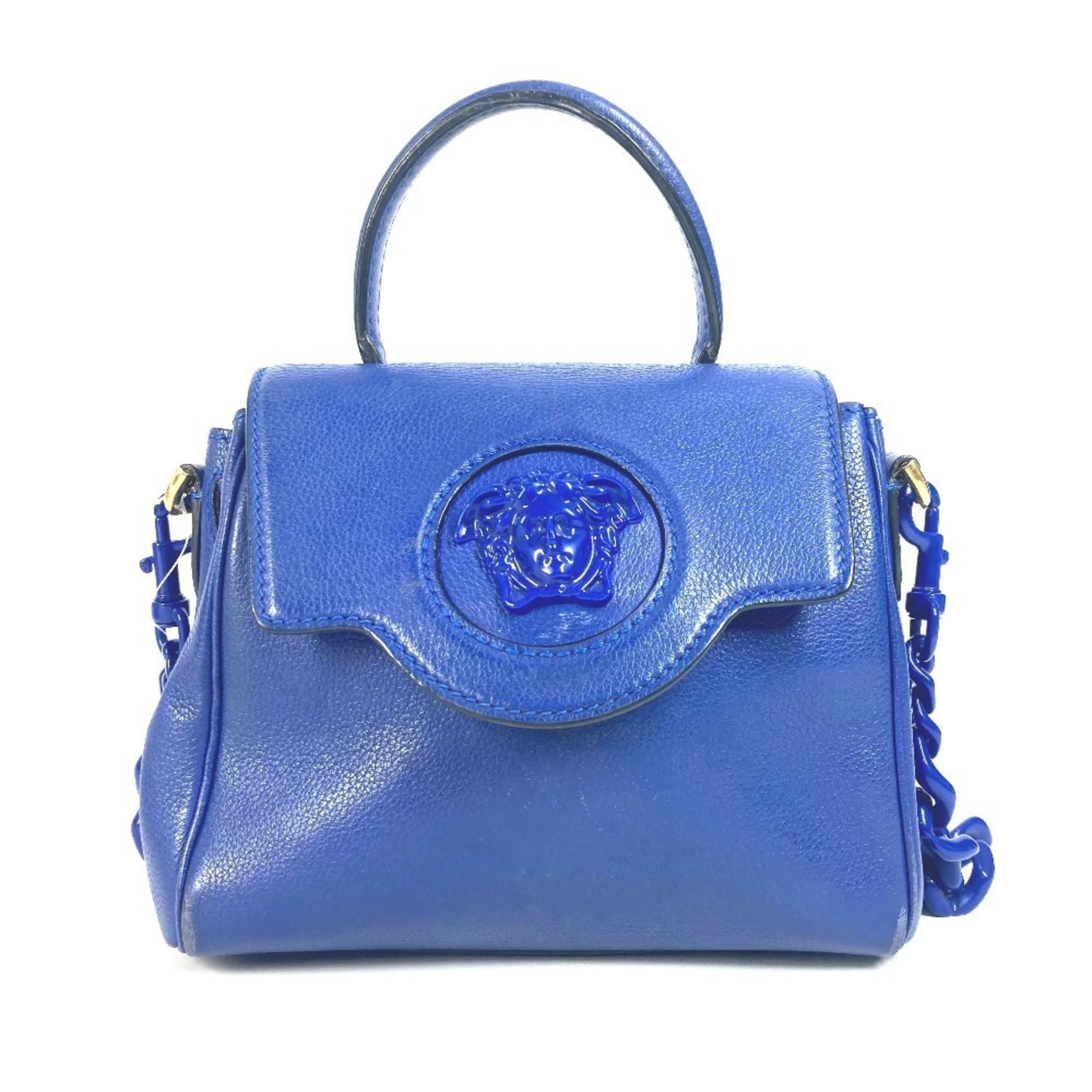 Versace Blue Leather Handbag Shoulder Bag (Pre-Owned)