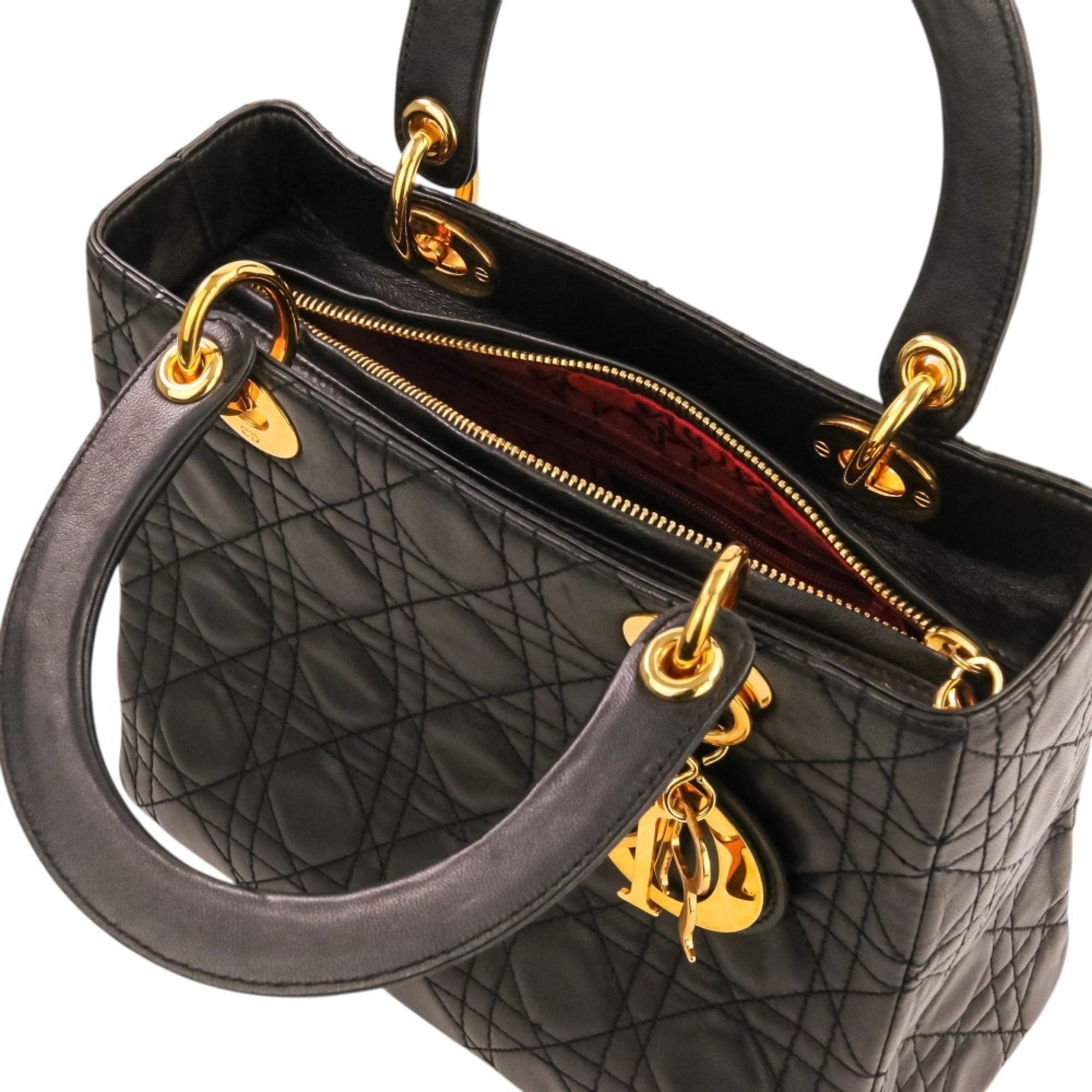 Christian Dior Lady Dior Black Leather Handbag Shoulder Bag (Pre-Owned)
