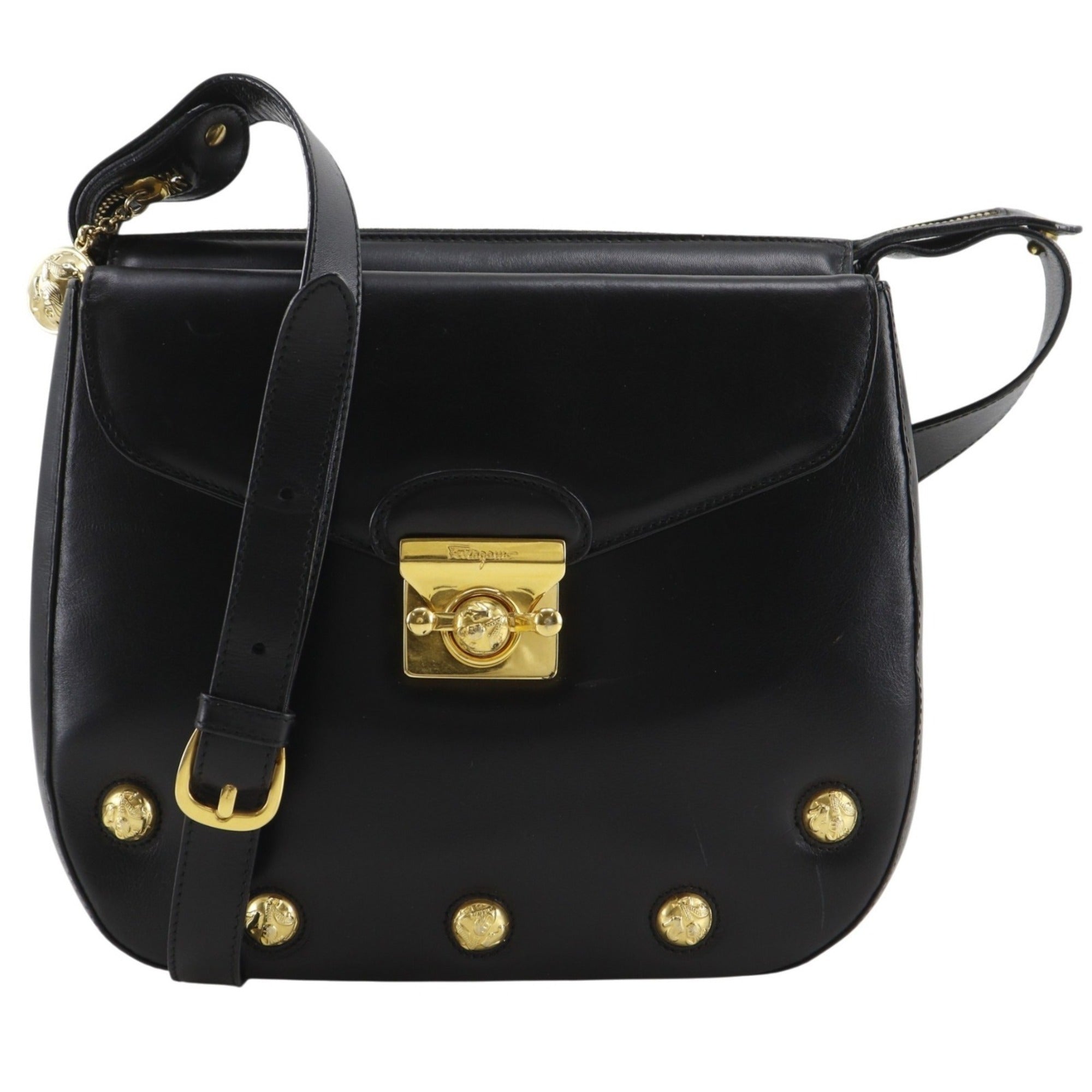 Salvatore Ferragamo Black Leather Shoulder Bag (Pre-Owned)
