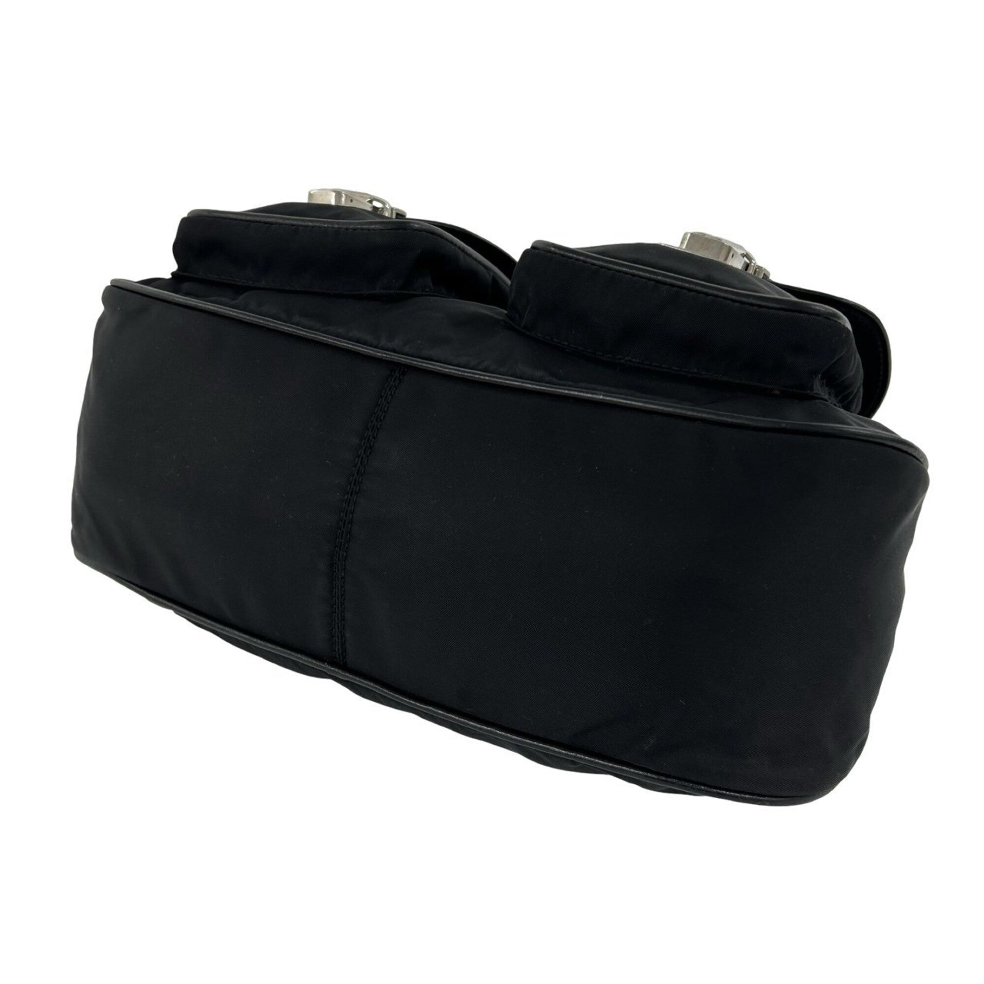 Prada Black Leather Nylon Handbag Shoulder Bag (Pre-Owned)