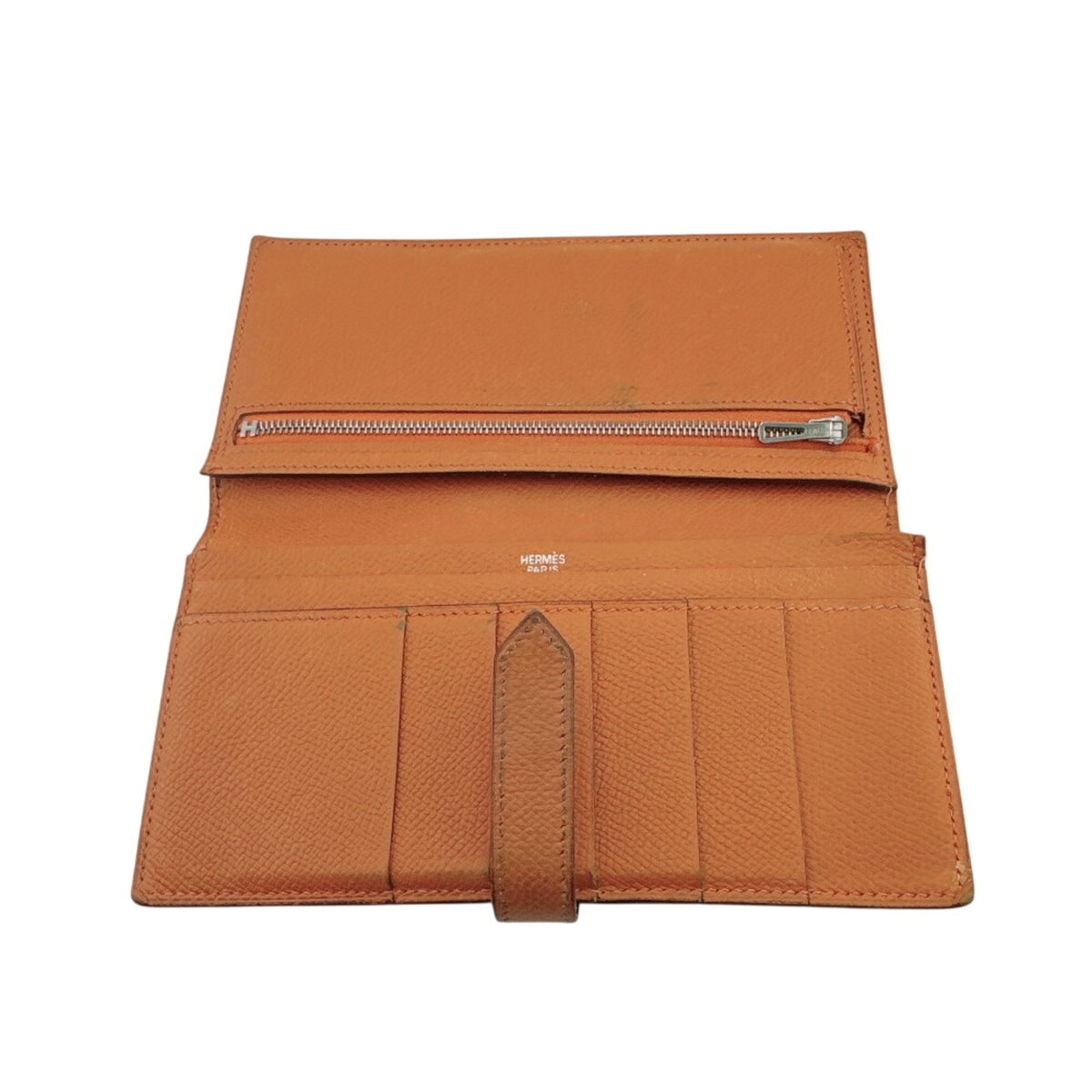 Hermes Bearn Orange Epsom Leather Long Wallet (Bi-Fold) (Pre-Owned)