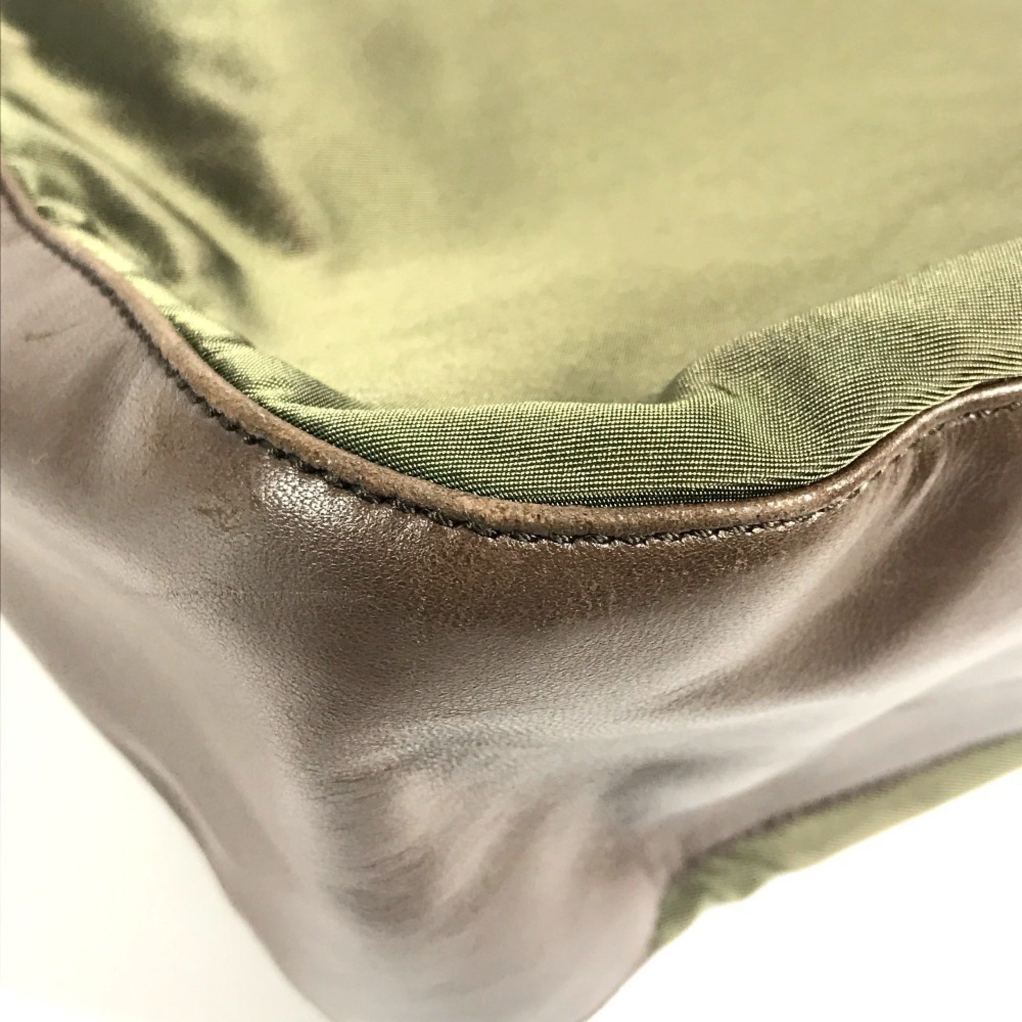 Prada Brown Khaki Leather Nylon Shoulder Bag Tote Bag (Pre-Owned)