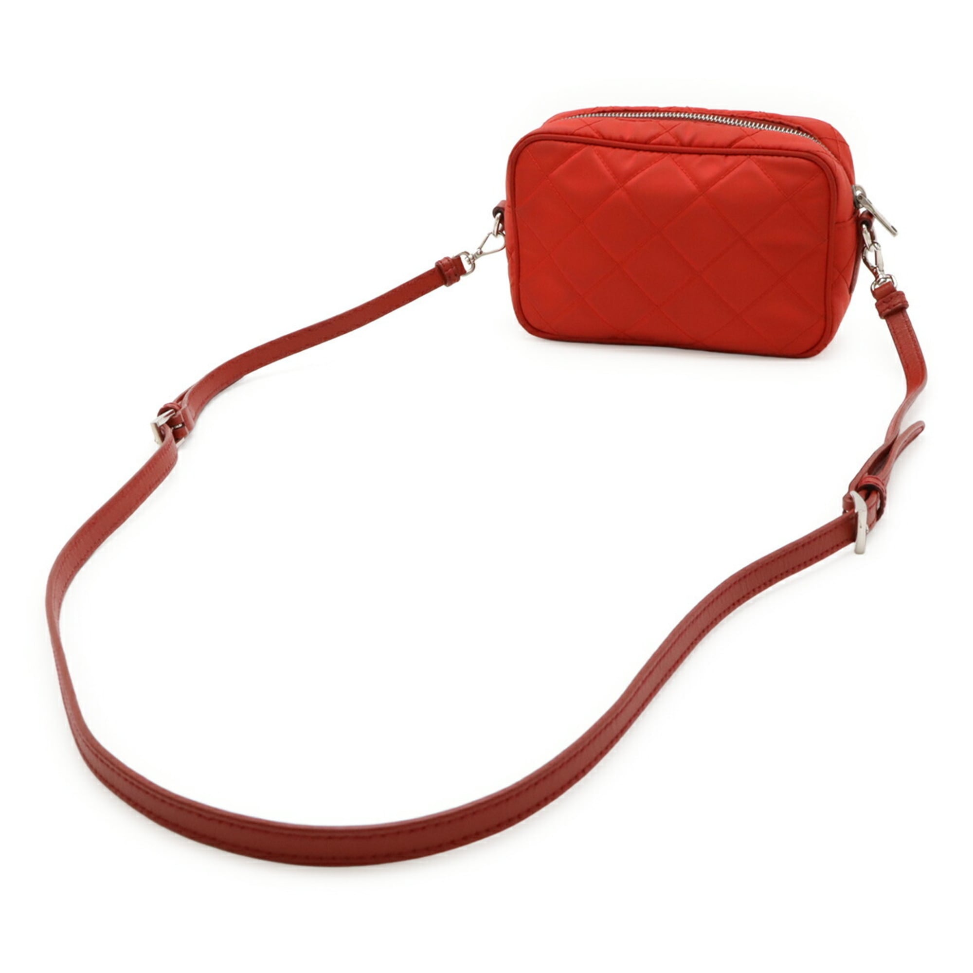 Prada Red Color Nylon Leather Clutch Bag Pochette Shoulder Bag (Pre-Owned)
