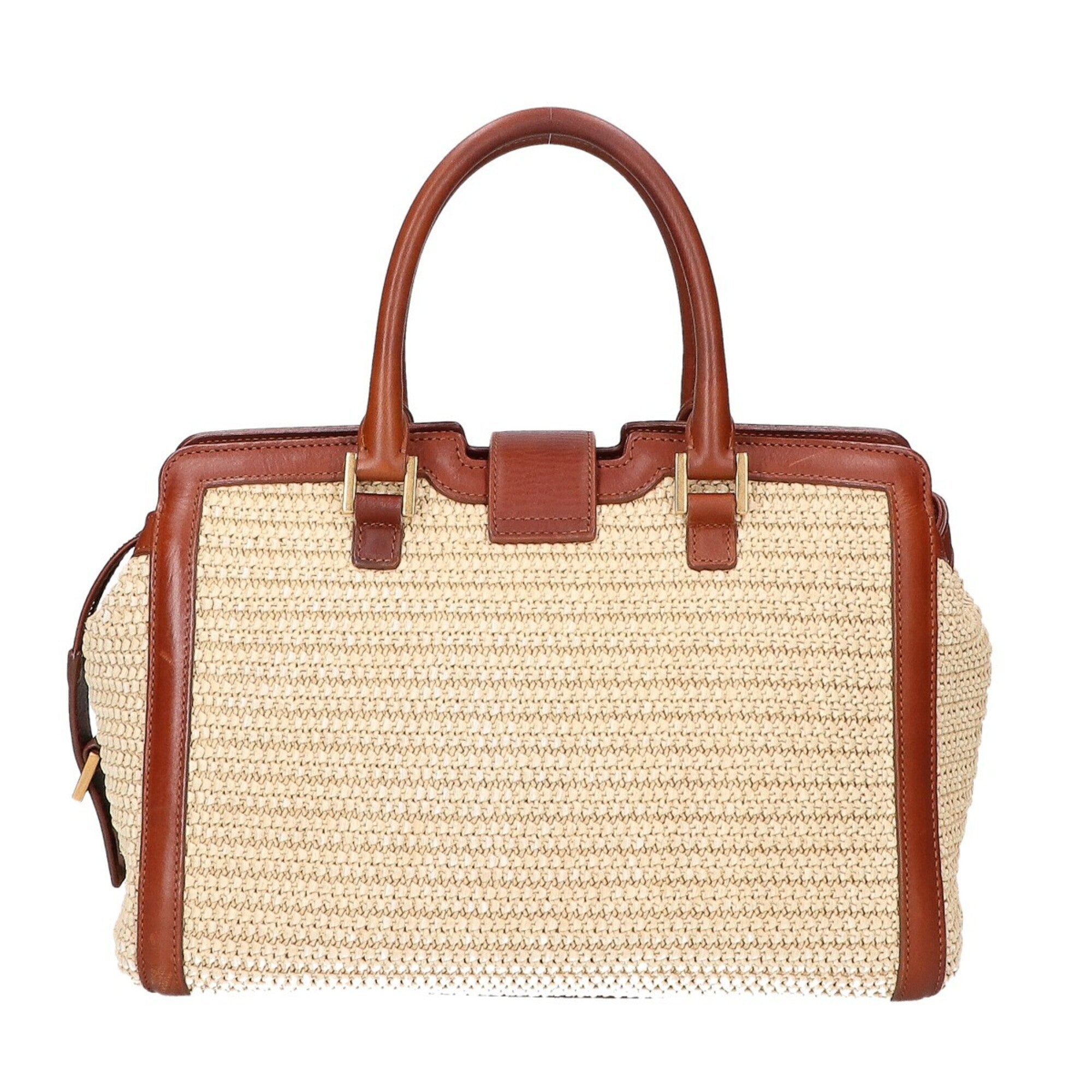 Saint Laurent Beige Brown Raffia Handbag (Pre-Owned)