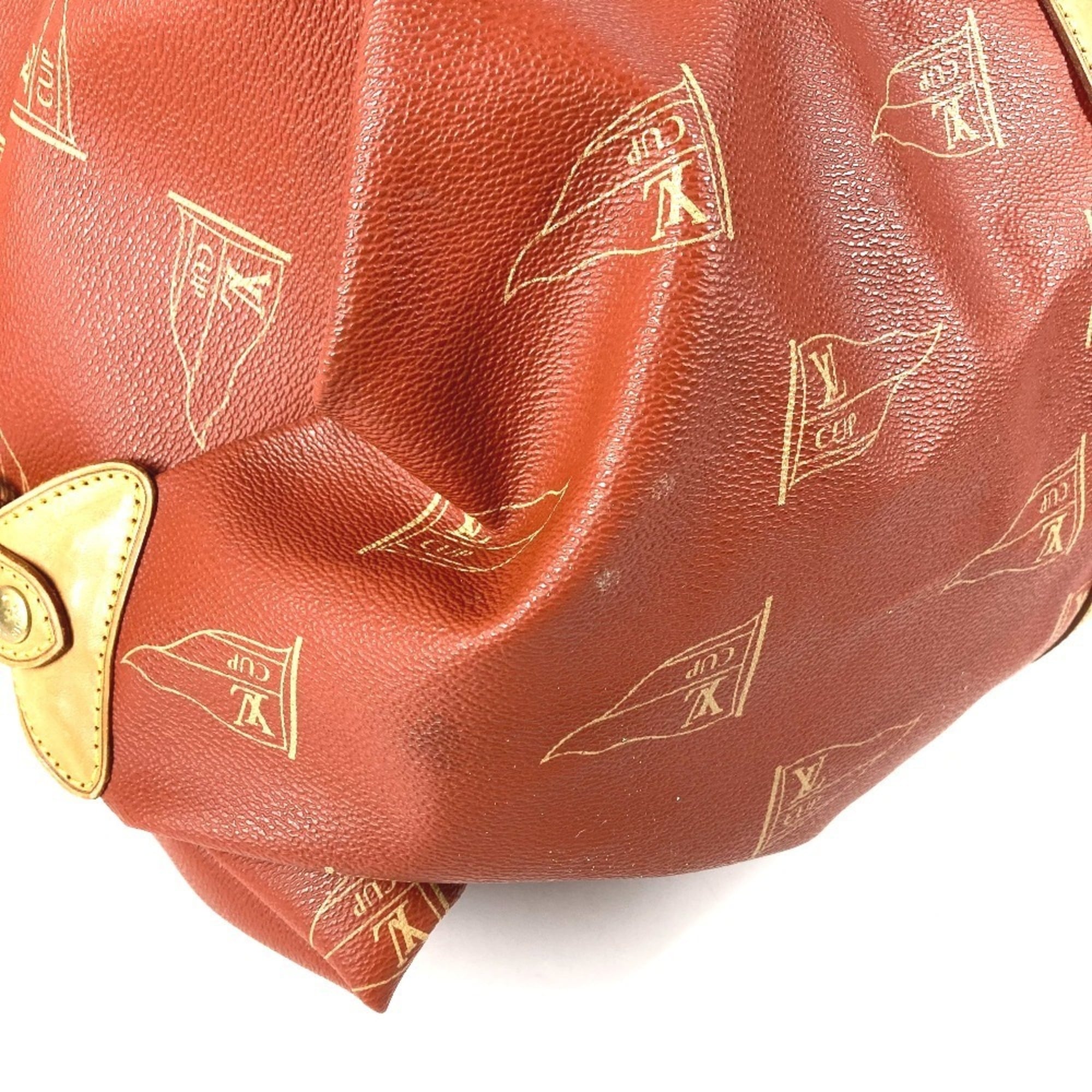 Louis Vuitton Galle Red Color Leather Canvas Boston Bag Handbag Shoulder Bag (Pre-Owned)