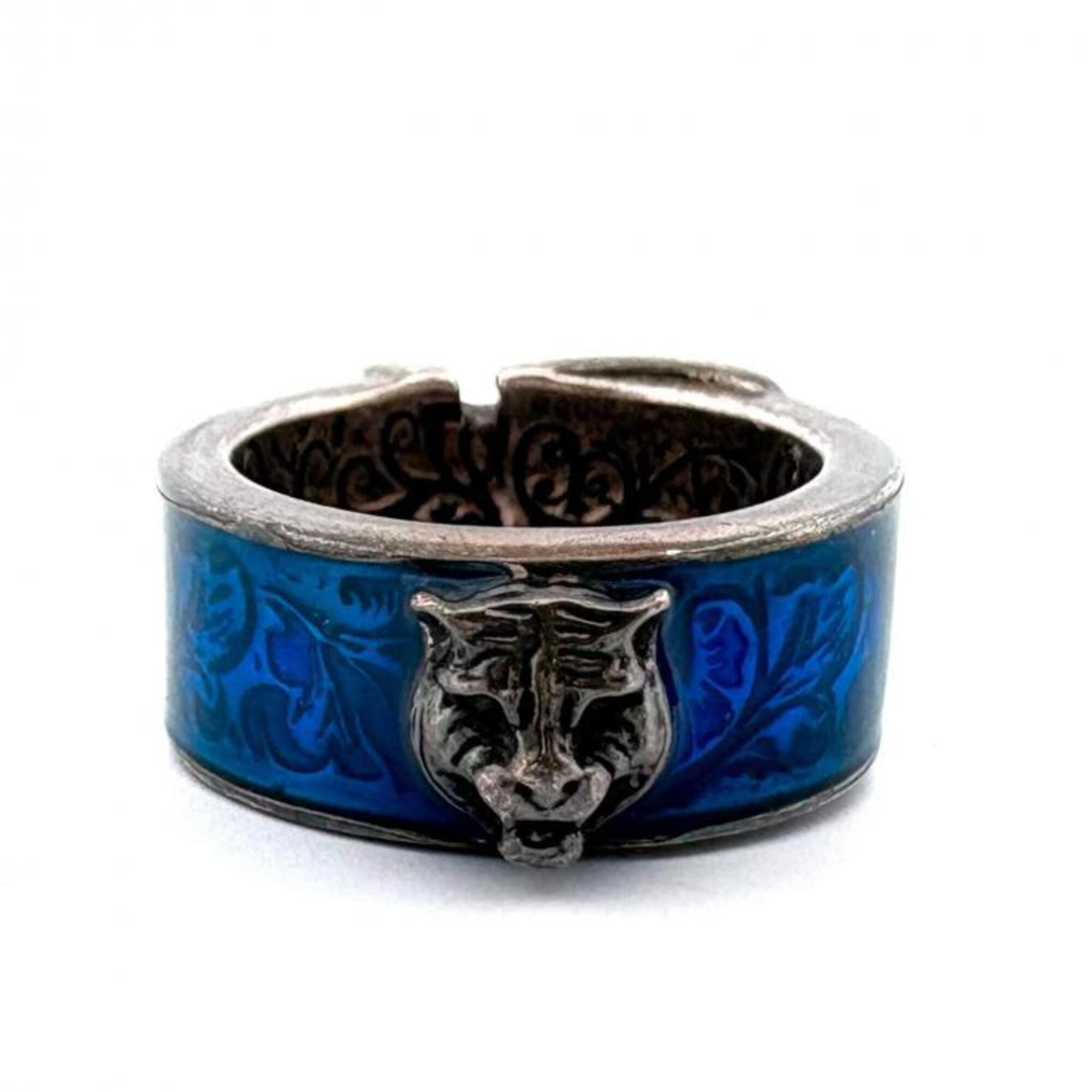 Gucci Silver Blue Enamel Silver 925 Band Ring (Pre-Owned)