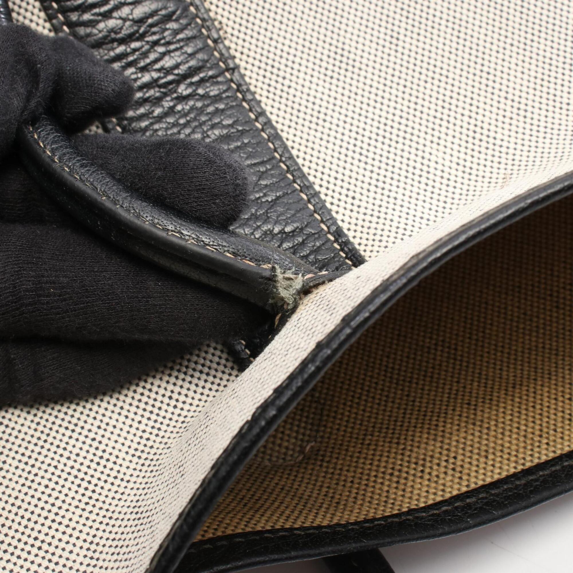 Hermes Black Gray Toile H Buffalo Leather Handbag Tote Bag (Pre-Owned)