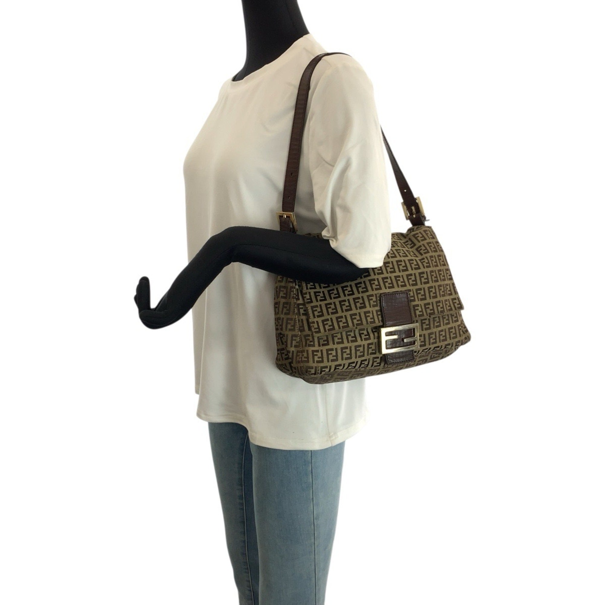 Fendi Brown Canvas Leather Handbag Shoulder Bag (Pre-Owned)