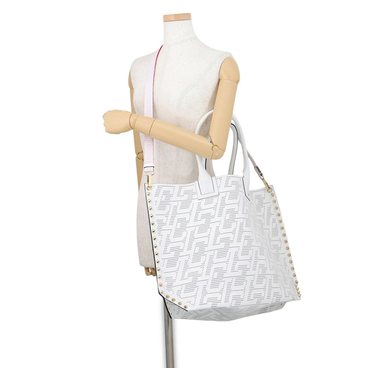 Christian Louboutin Champagne Gold Red Color White Leather Handbag Tote Bag (Pre-Owned)